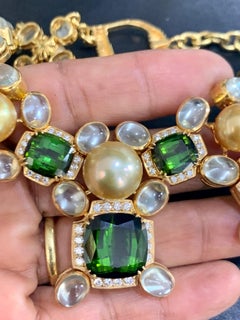 Prince Dimitri for Assael Green Tourmaline Pearl, Diamond and Multi Gem Necklace