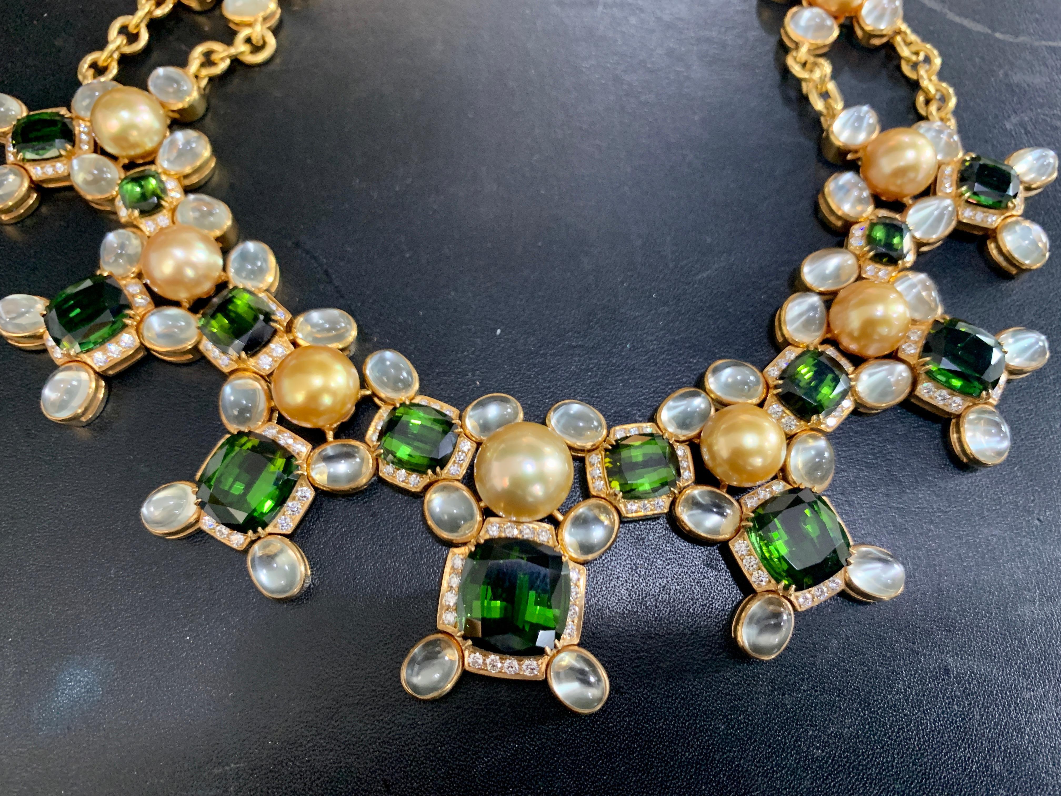 Prince Dimitri for Assael Green Tourmaline Pearl, Diamond and Multi Gem Necklace In Excellent Condition In New York, NY