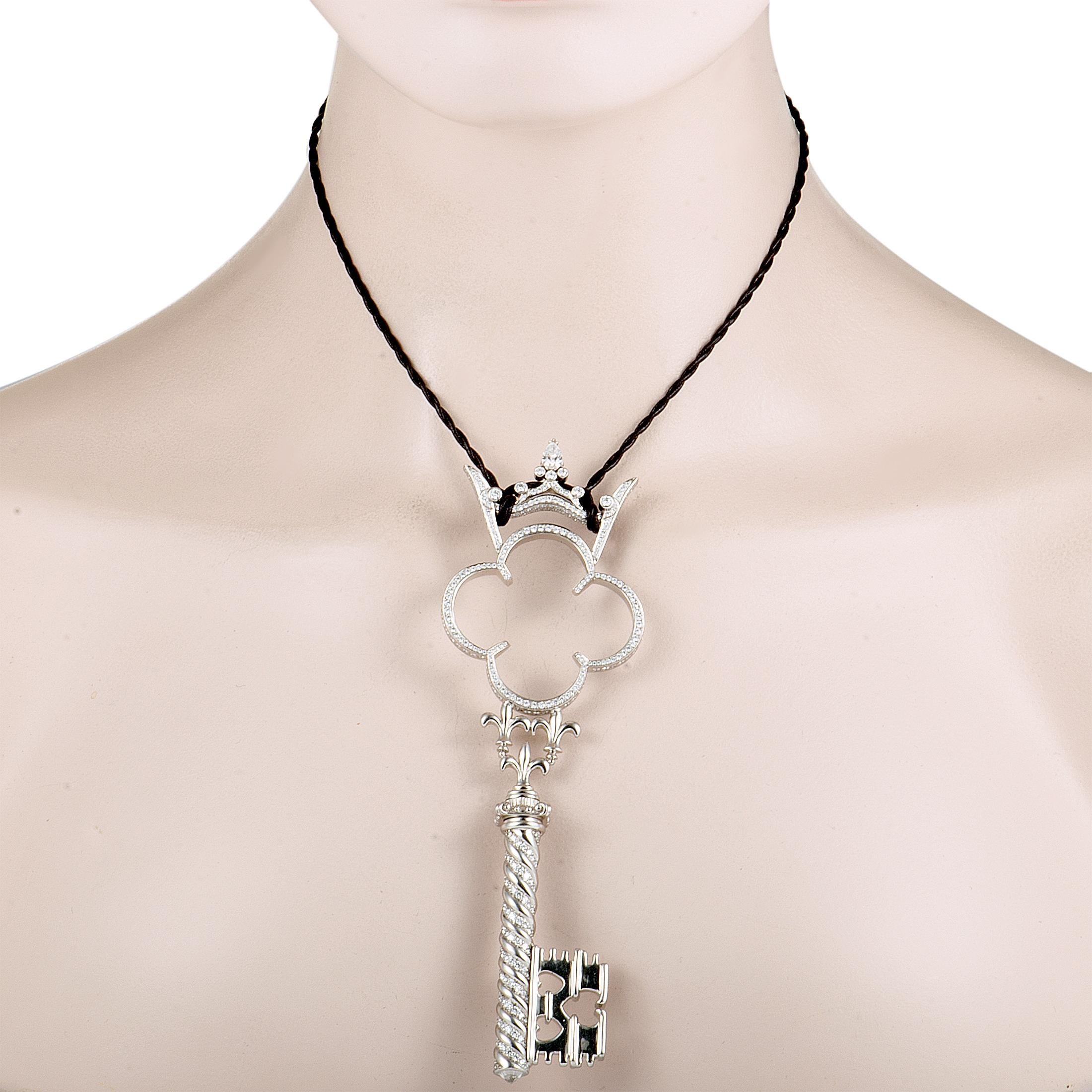 A statement piece of immense aesthetic and artistic value, this fabulous necklace is designed by Prince Dimitri and it boasts an imaginatively envisioned key pendant that is beautifully crafted from platinum and presented on a stylish black cord.