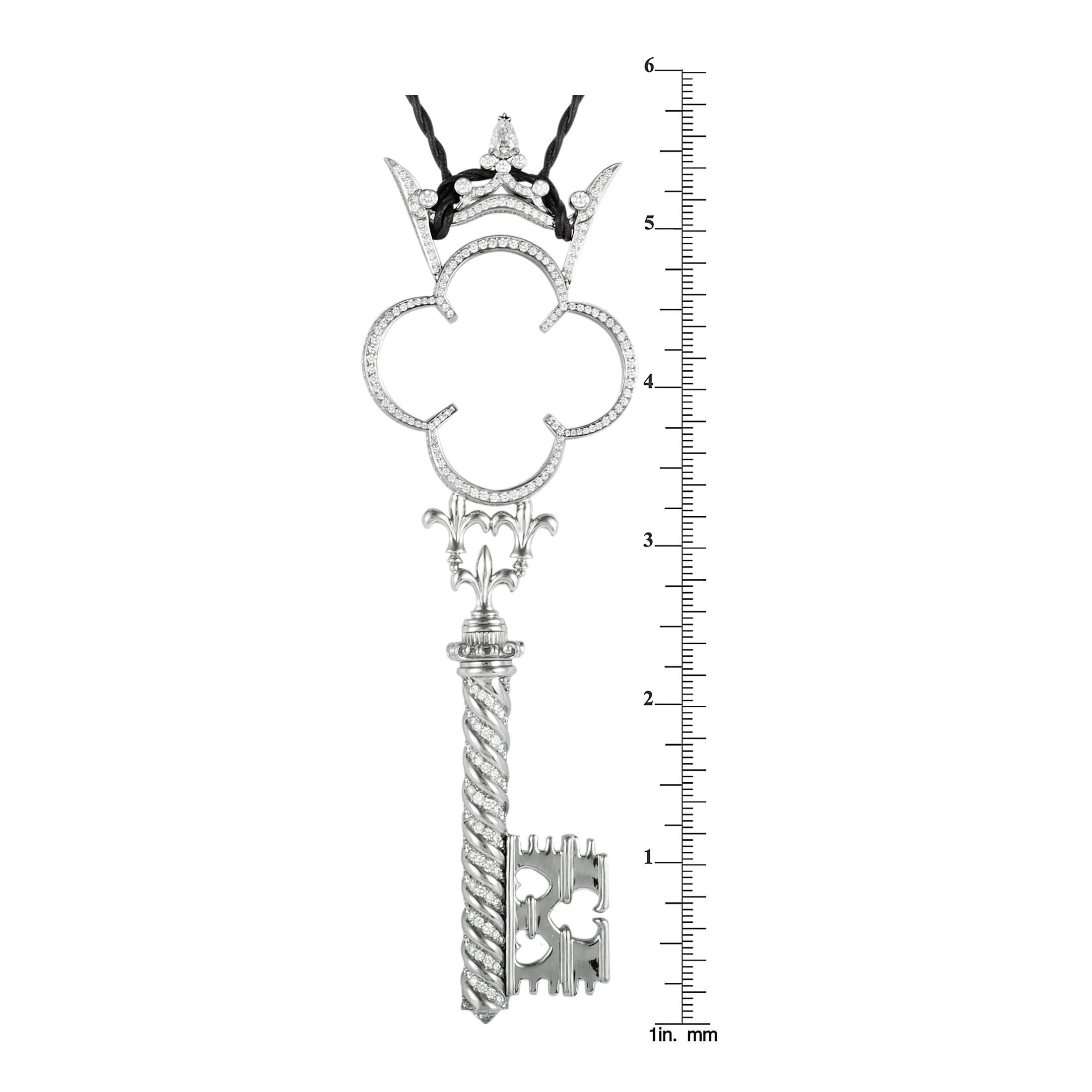 Round Cut Prince Dimitri Platinum Diamond Large Key Pendant Necklace For Sale