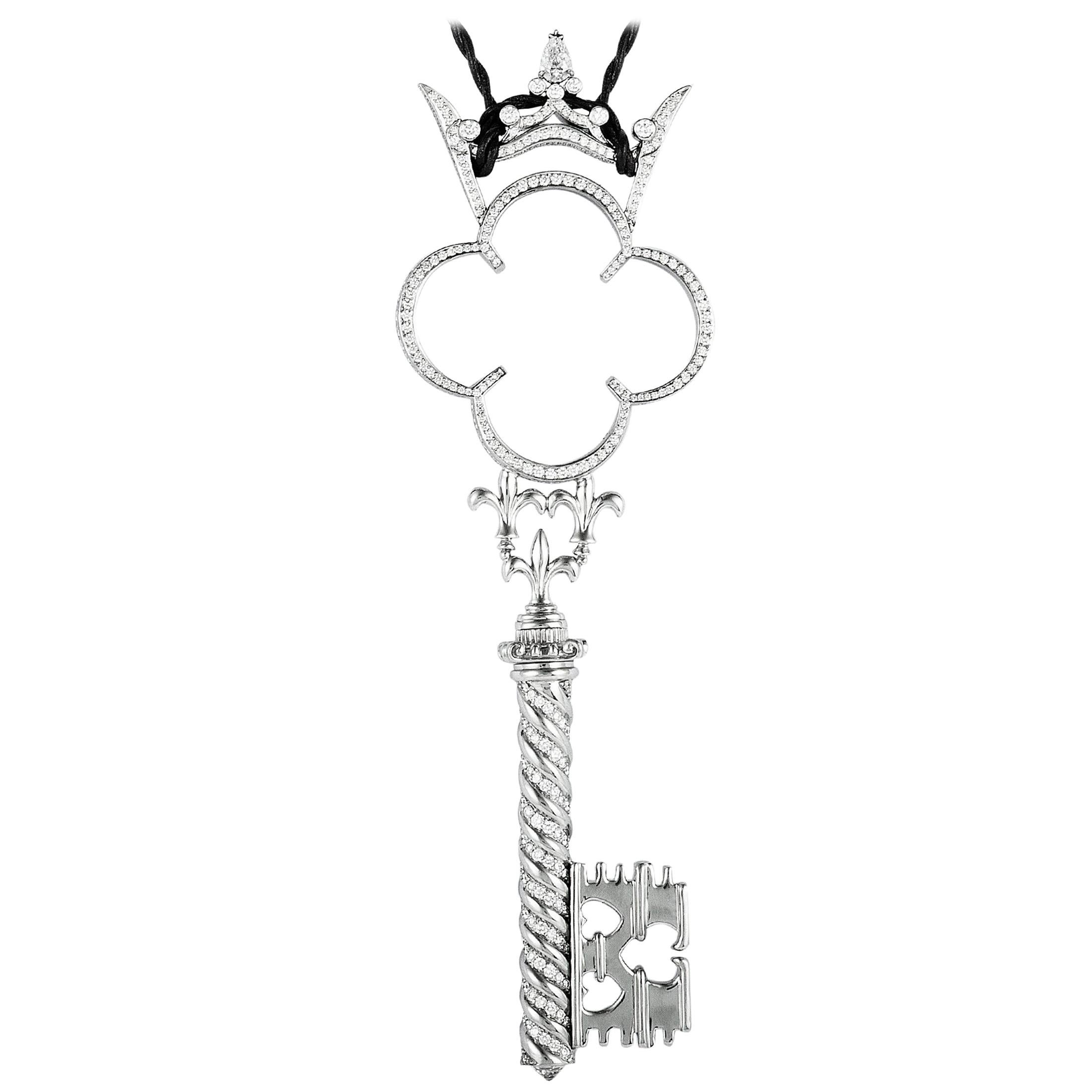 Prince Dimitri Platinum Diamond Large Key Pendant Necklace For Sale