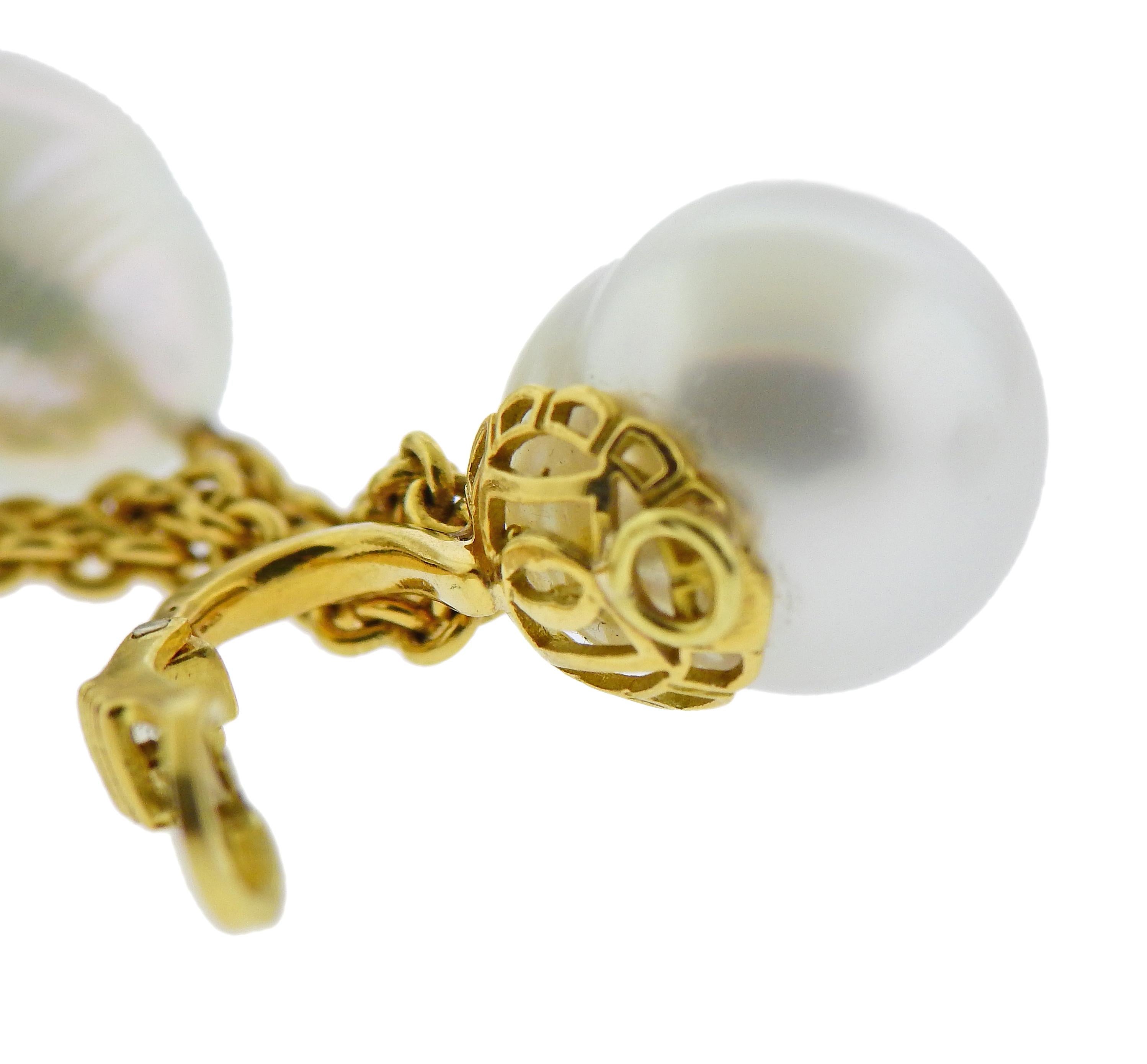 Assael Prince Dimitri South Sea Pearl Gold Drop Earrings In Excellent Condition In Lambertville, NJ