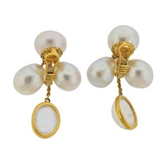 Assael Prince Dimitri South Sea Pearl Moonstone Gold Drop Earrings