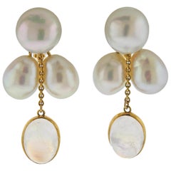 Assael Prince Dimitri South Sea Pearl Moonstone Gold Drop Earrings