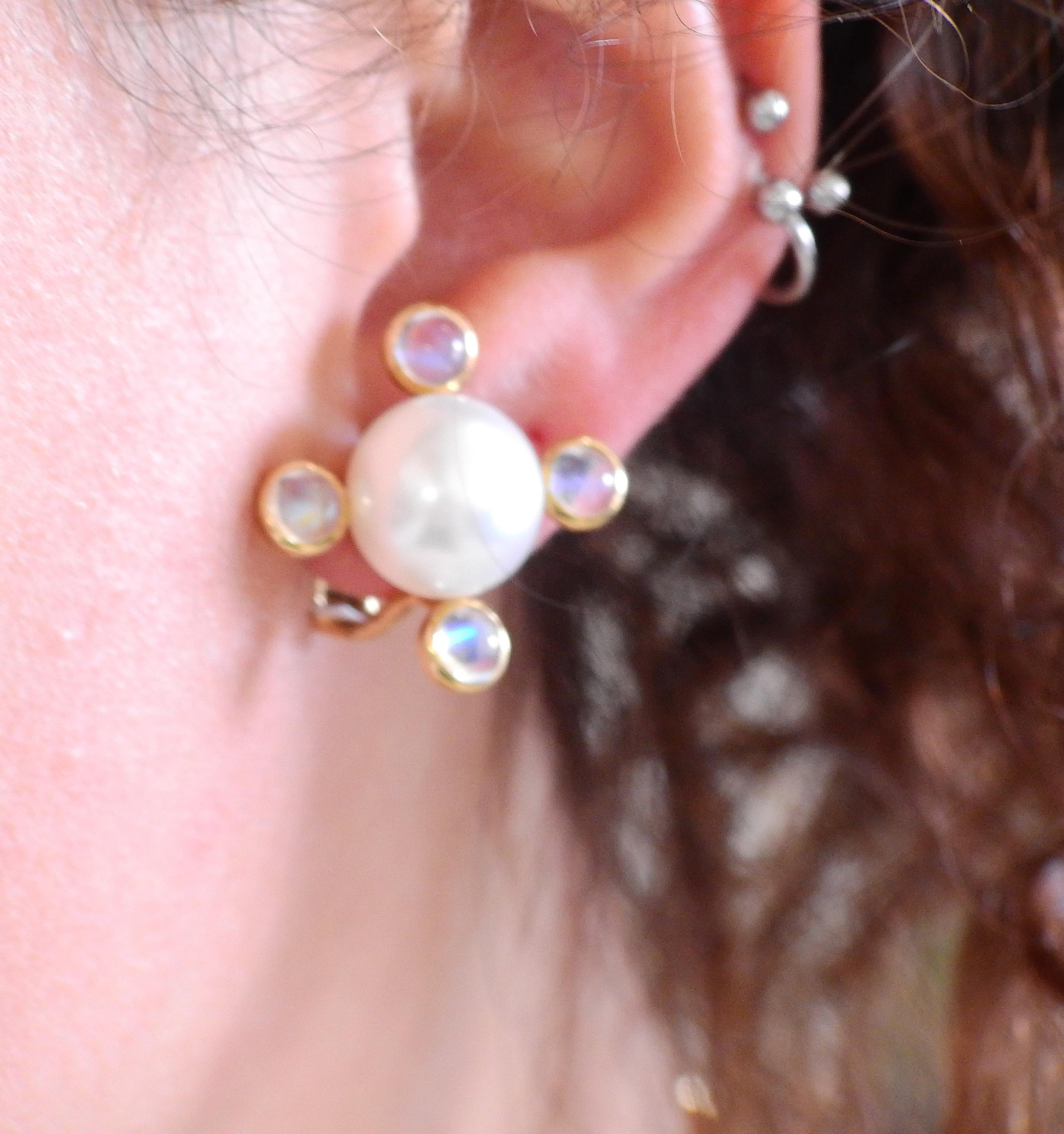 Round Cut Assael Prince Dimitri South Sea Pearl Moonstone Gold Earrings For Sale