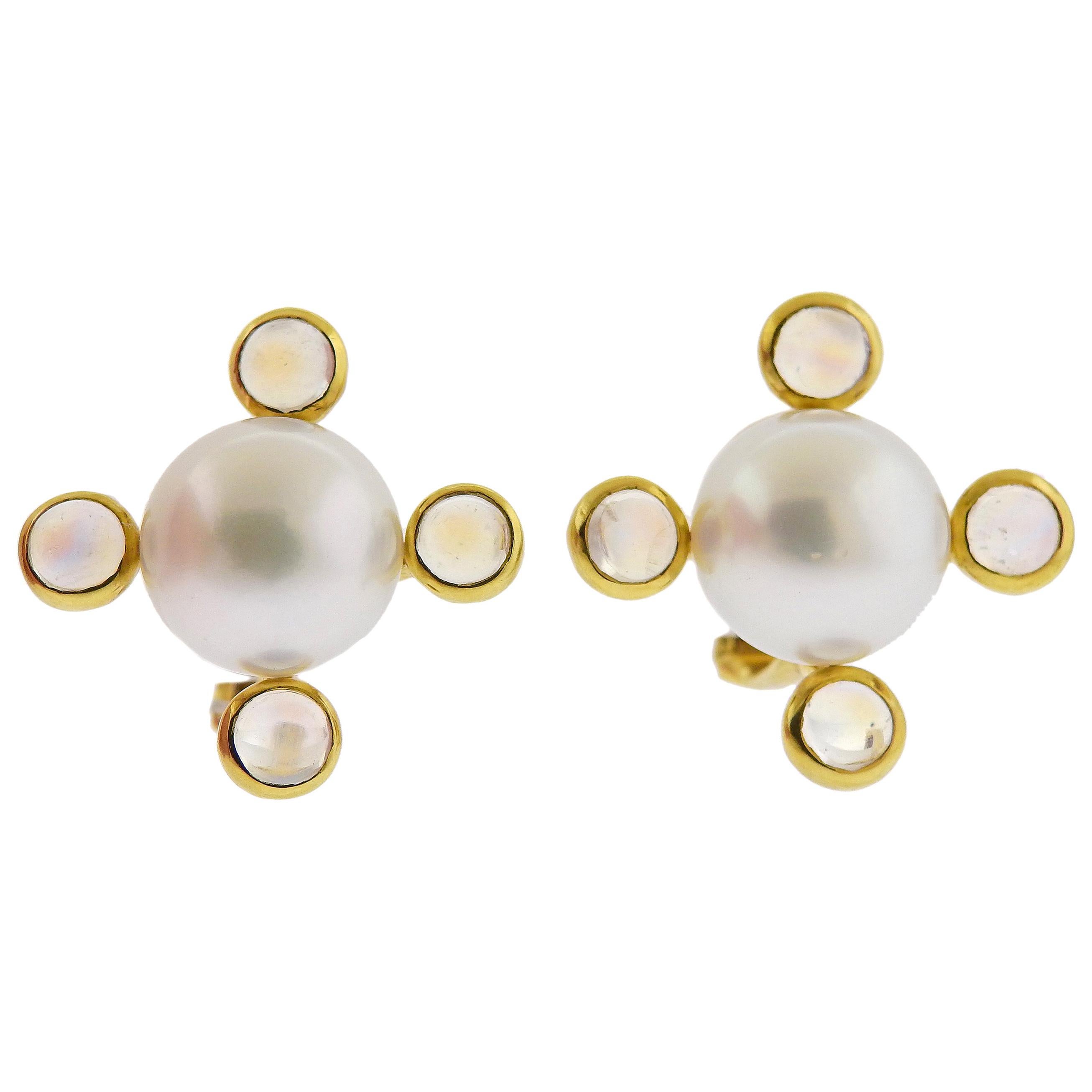 Assael Prince Dimitri South Sea Pearl Moonstone Gold Earrings For Sale