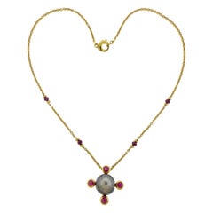 Assael Prince Dimitri Tahitian Pearl 4.27 Carat Ruby Gold Pendant Necklace