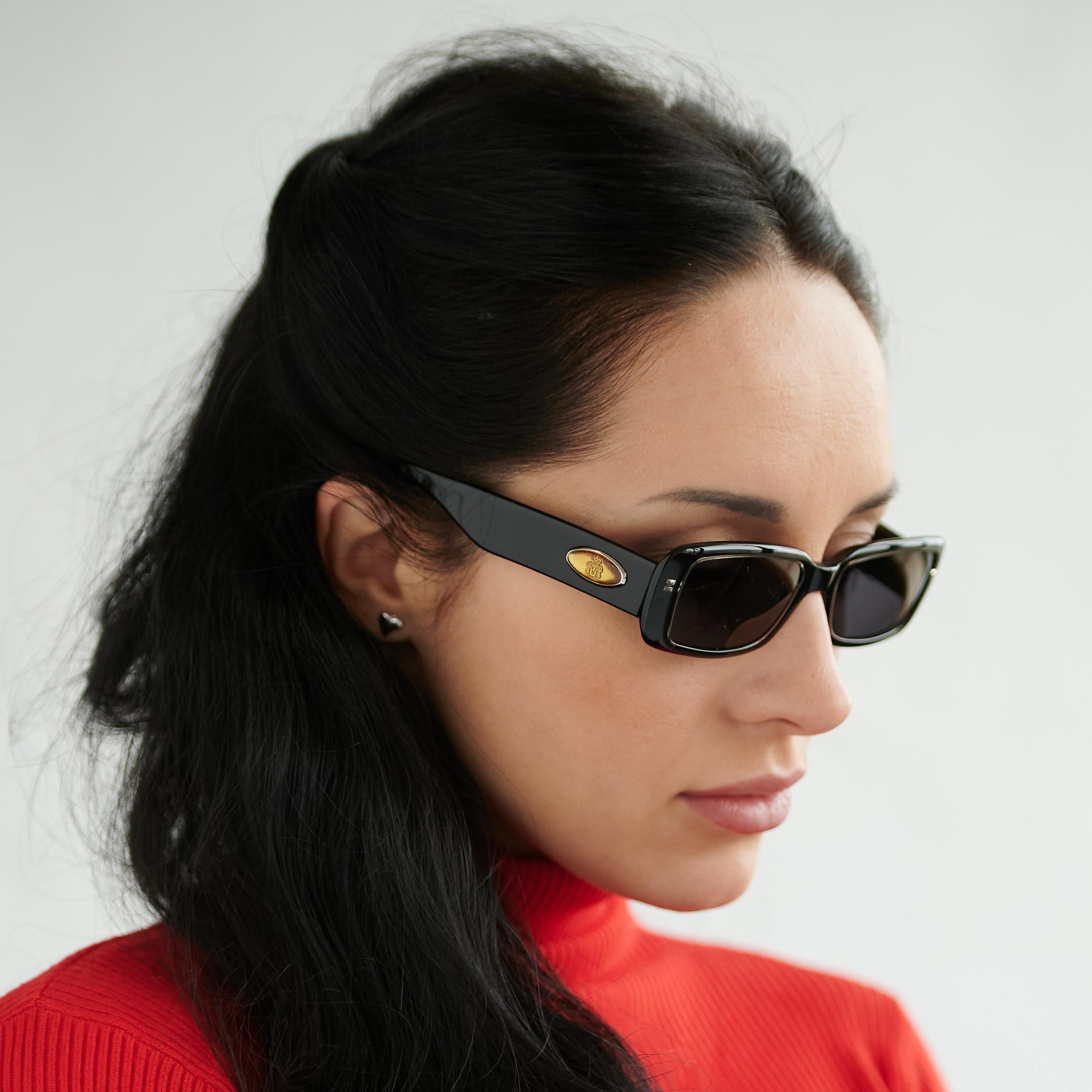 Women's or Men's Prince Egon von Furstenberg black rectangular sunglasses For Sale