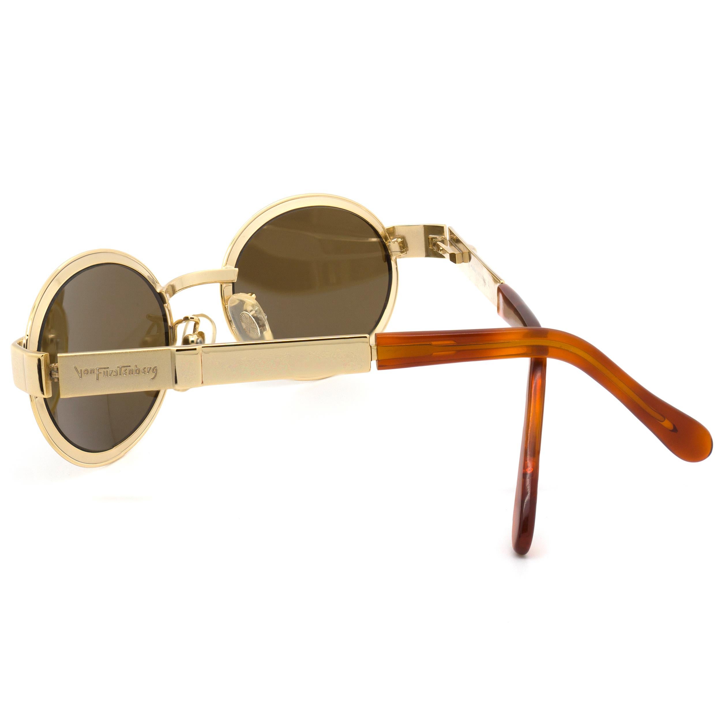 Prinz Egon von Furstenberg goldene Vintage-Sonnenbrille (Braun) im Angebot