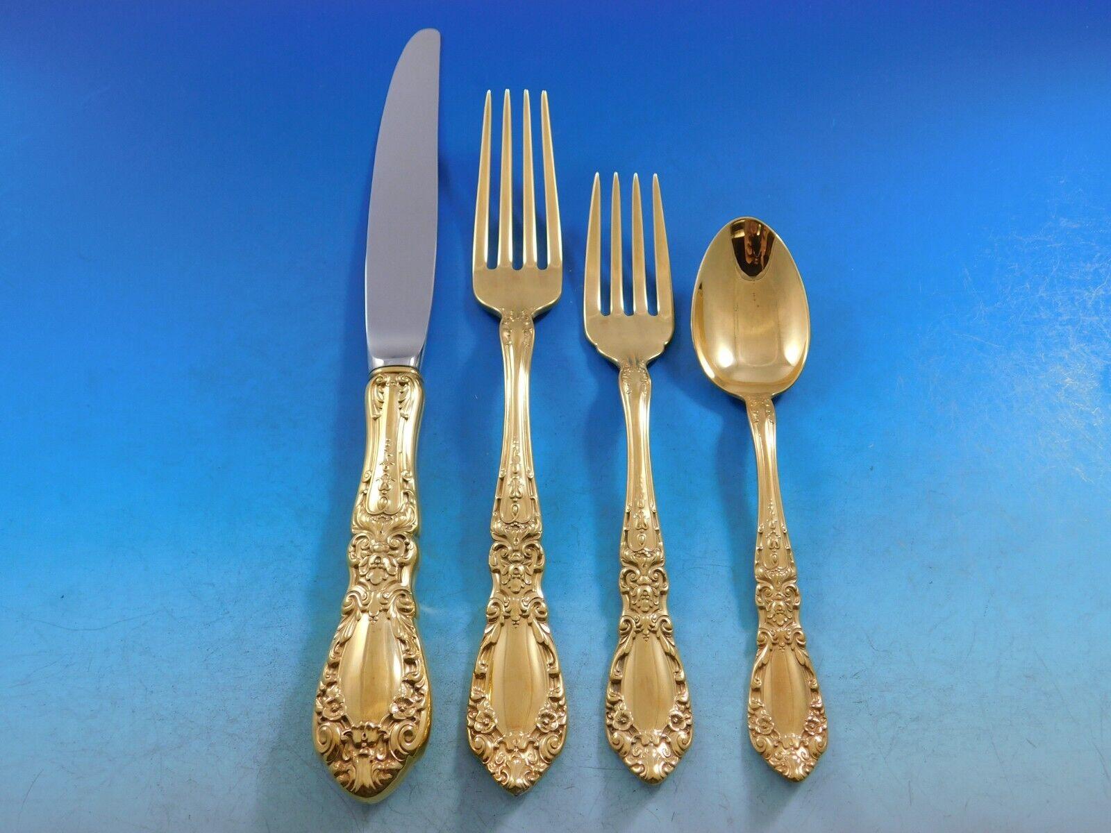 Dinner & Luncheon Size Prince Eugene Gold by Alvin Sterling Silver flatware set - 85 pieces. This set includes:

12 Dinner Size Knives, 9 1/2