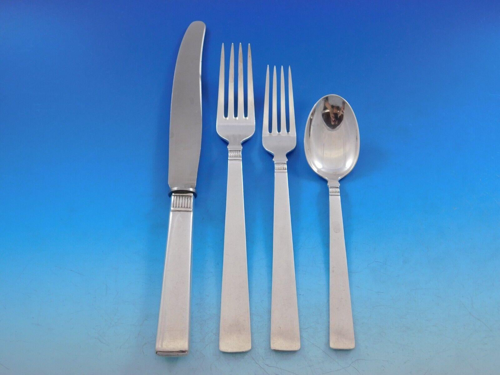 Monumental gorgeous Prince Harald by Marthinsen (Norway) 830 silver flatware set - 96 pieces. Simple and Modern Scandinavian service. This set includes:

8 dinner knives, 9 1/8