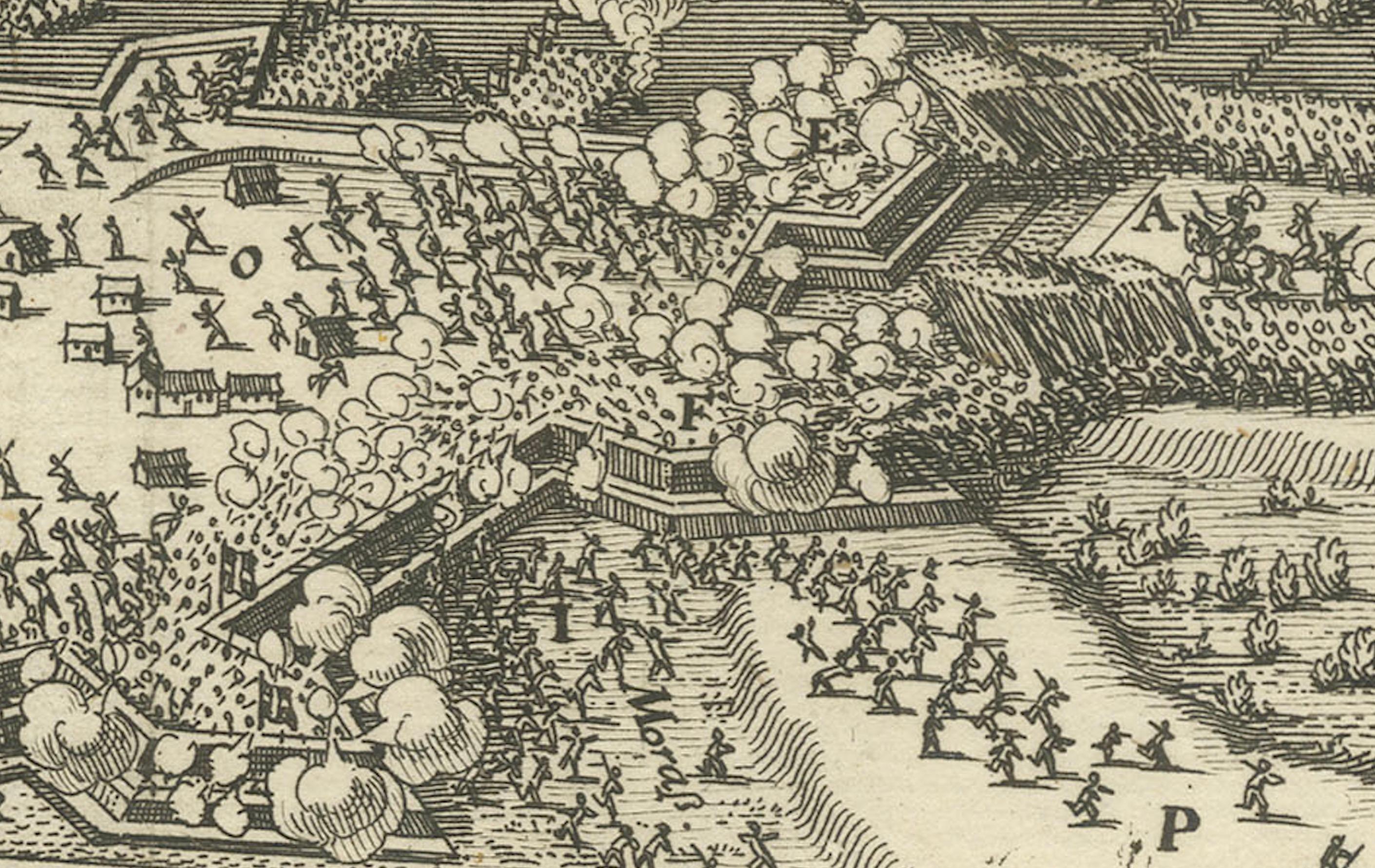 Prince Henry's Naval and Land Battle during the Seven Years' War Engraved, 1667 In Good Condition For Sale In Langweer, NL