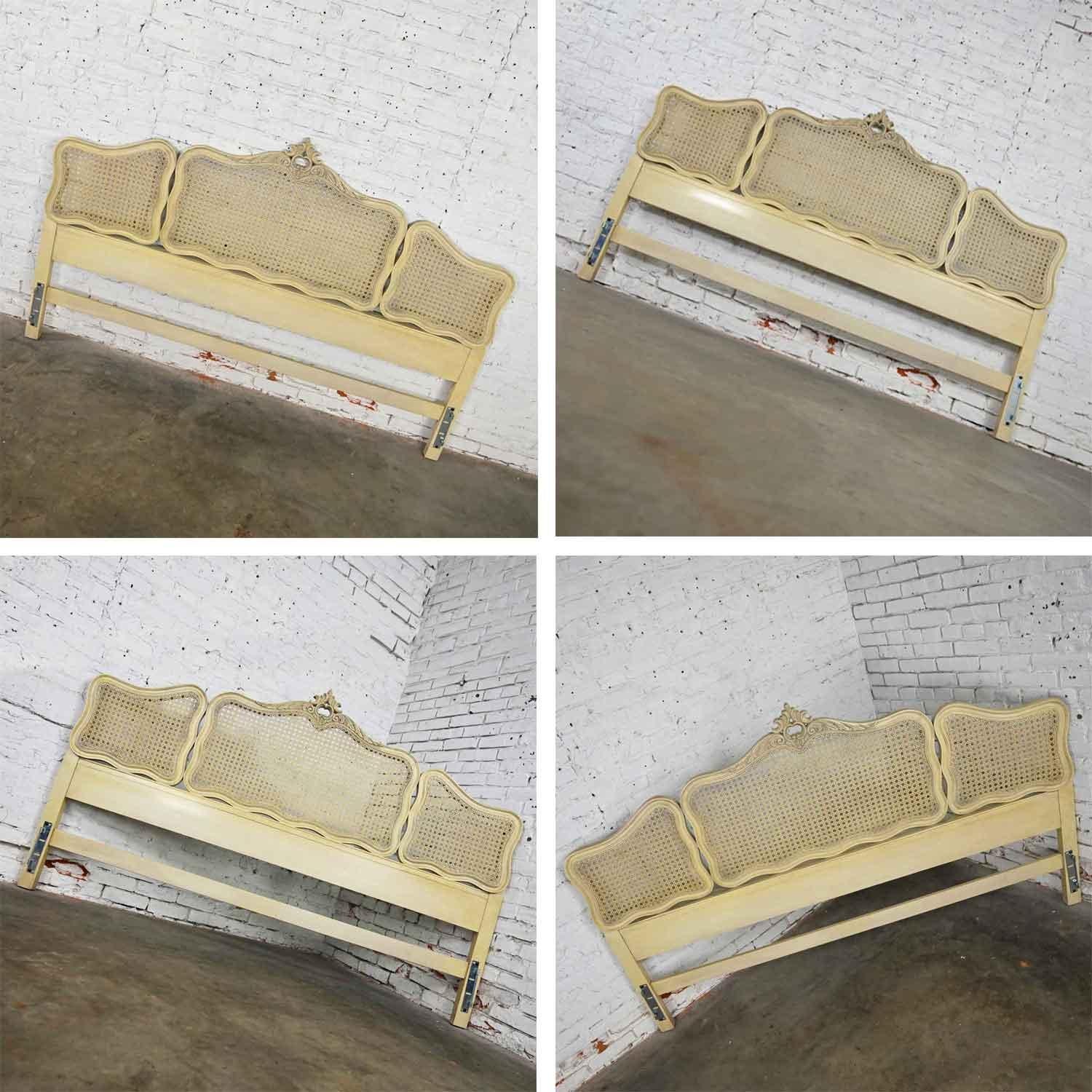Prince Howard French Provincial Hollywood Regency Ant. White Cane King Headboard 6