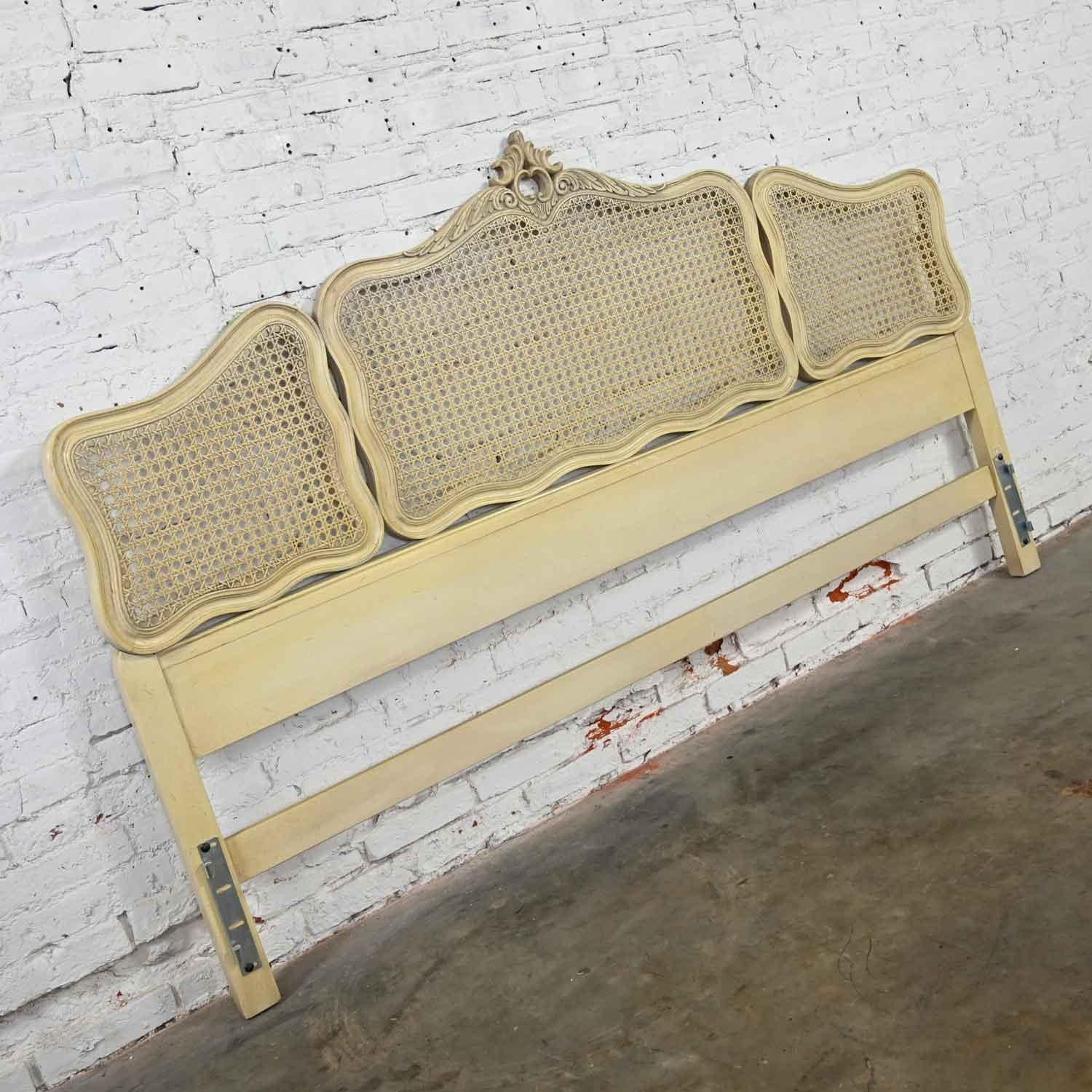 Prince Howard French Provincial Hollywood Regency Ant. White Cane King Headboard 1