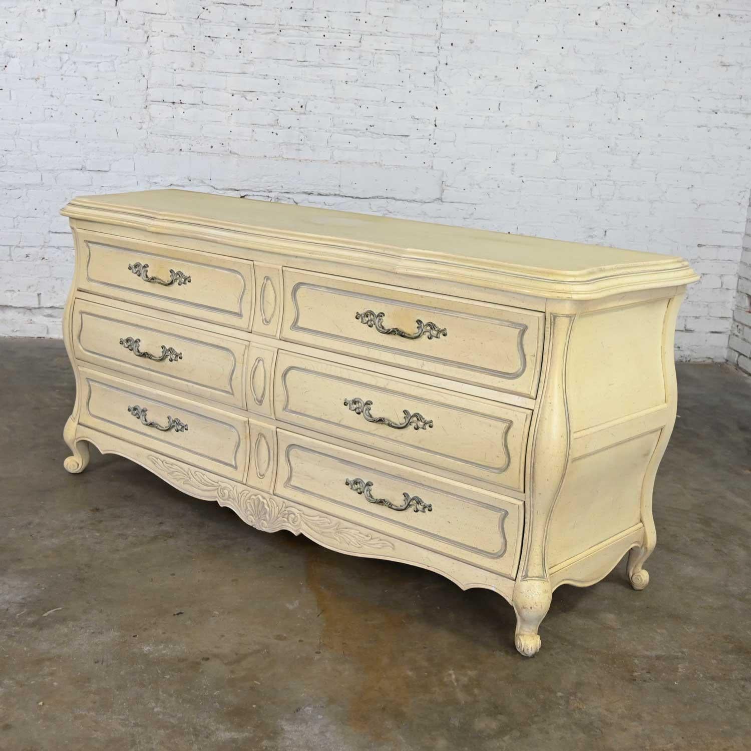 American Prince Howard French Provincial Hollywood Regency Antique White Dresser Credenza For Sale