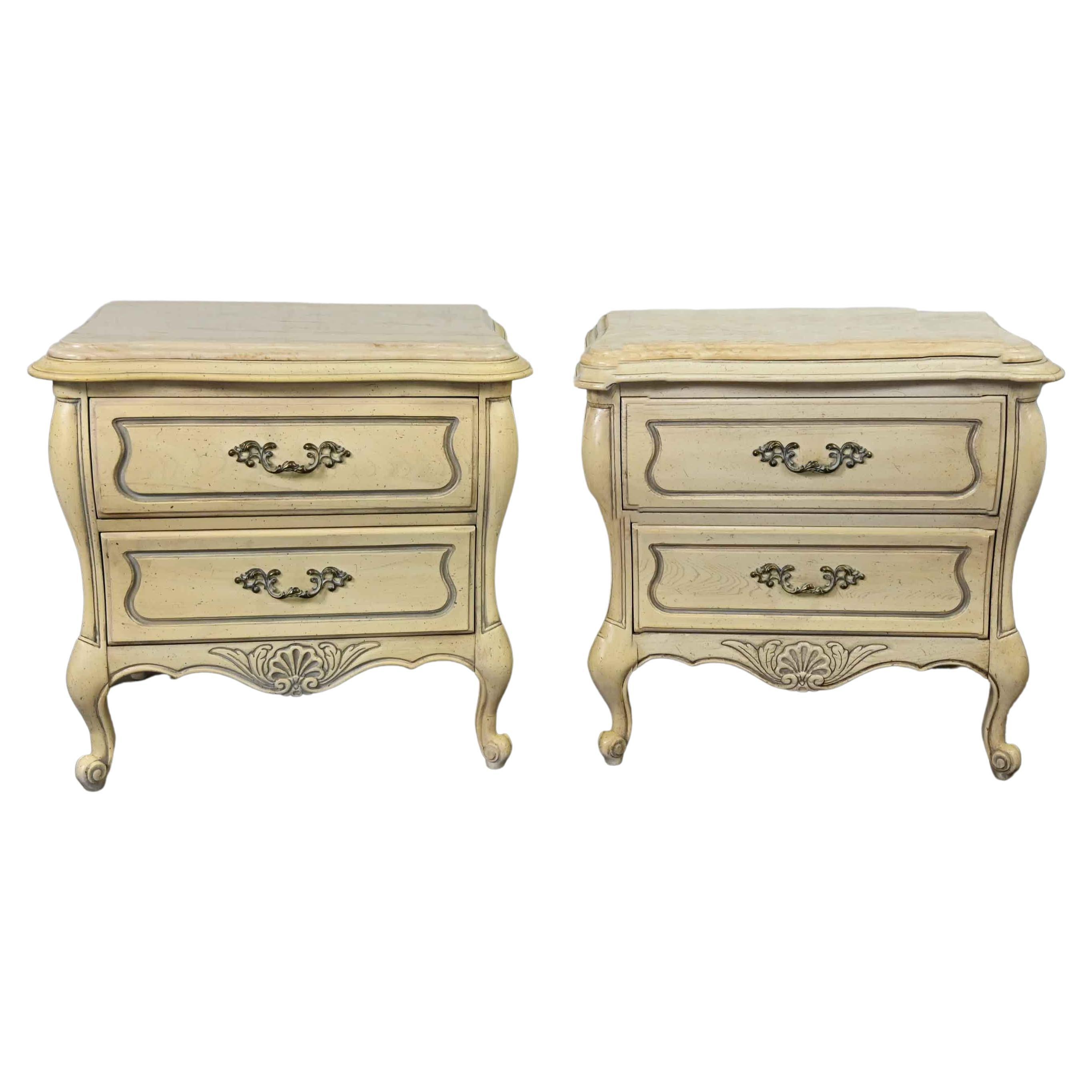 Prince Howard French Provincial Hollywood Regency Antique White Nightstands a Pr