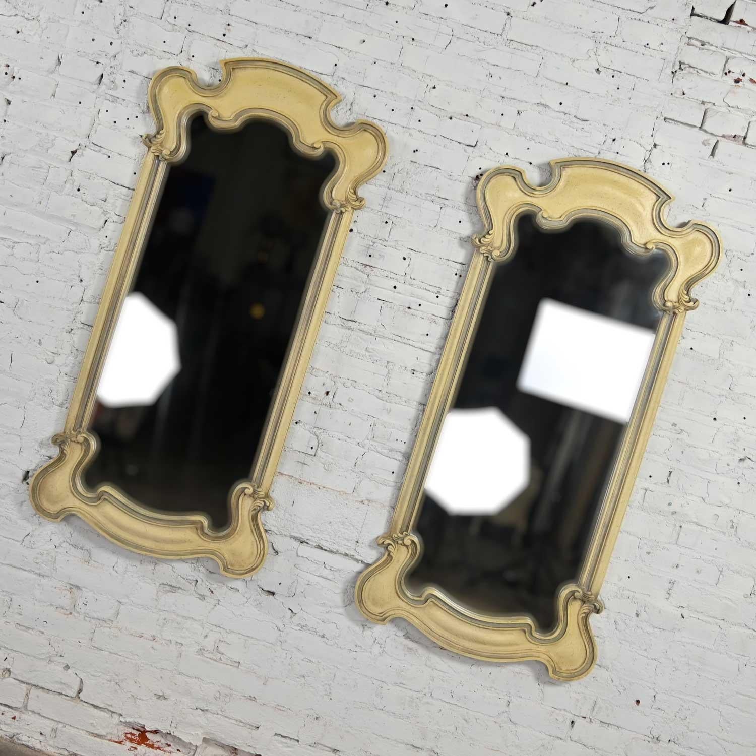 American Prince Howard French Provincial Hollywood Regency Antique White Pair Mirrors