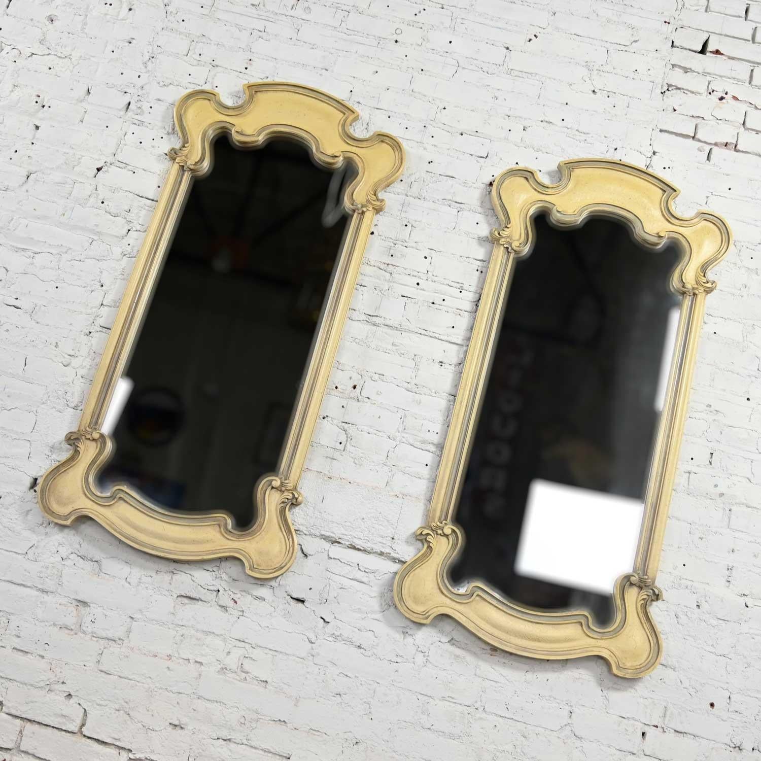 Prince Howard French Provincial Hollywood Regency Antique White Pair Mirrors In Good Condition In Topeka, KS