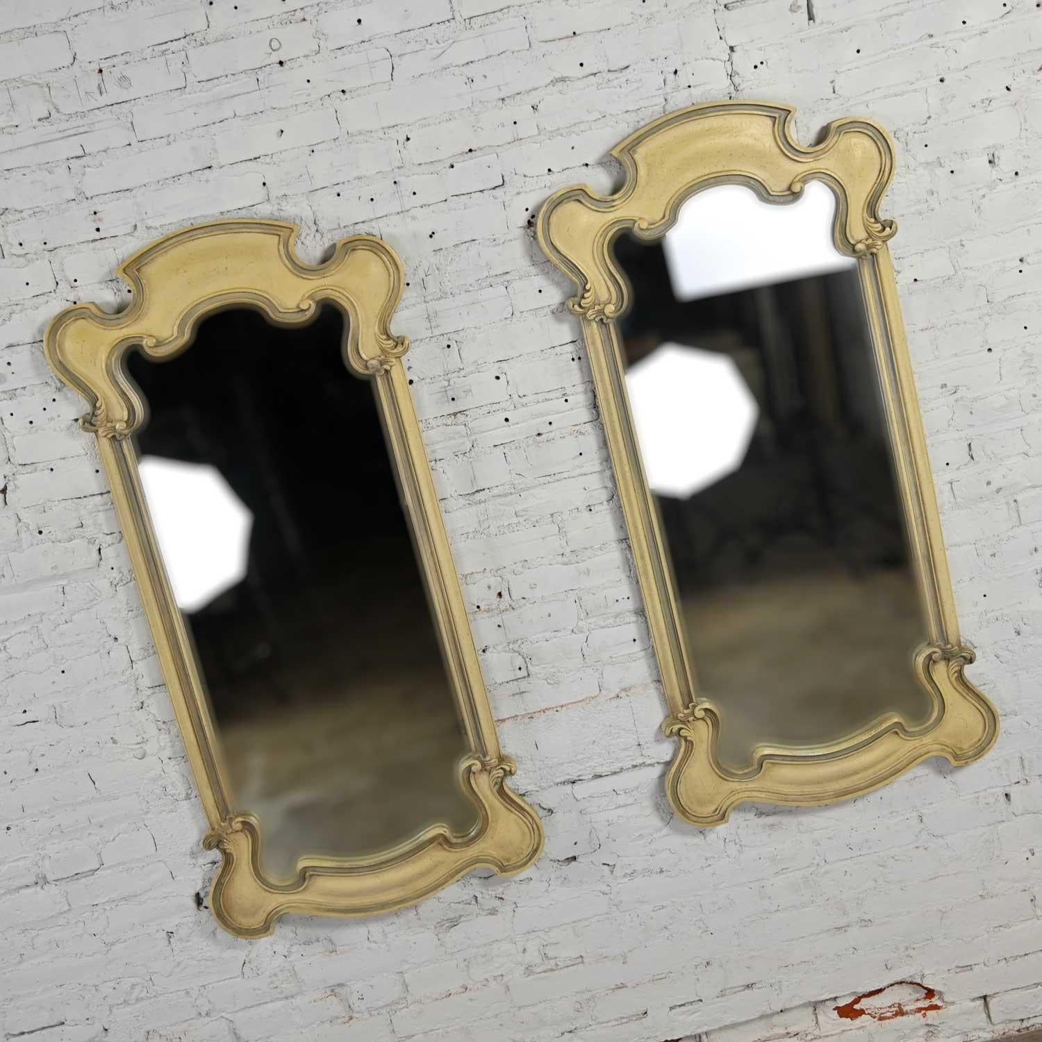 20th Century Prince Howard French Provincial Hollywood Regency Antique White Pair Mirrors