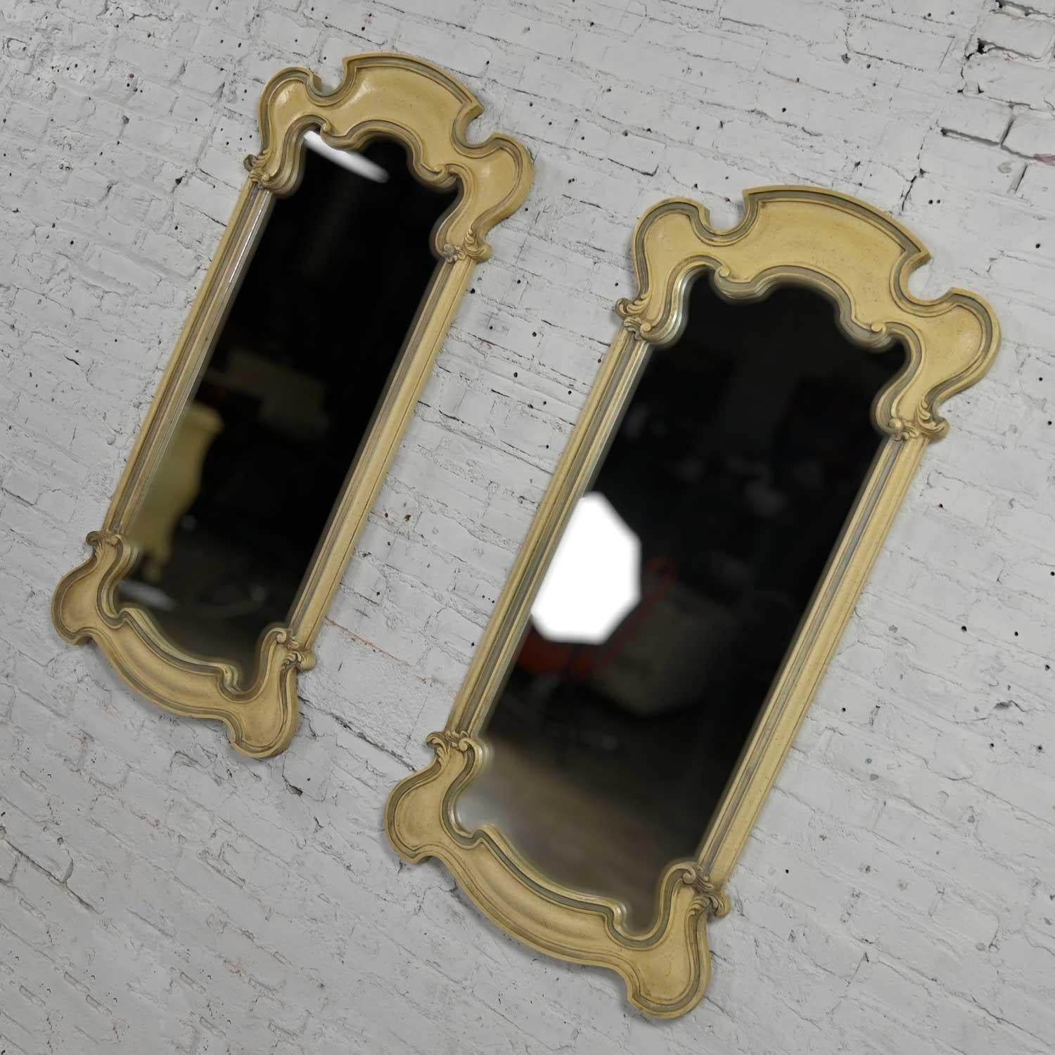 Wood Prince Howard French Provincial Hollywood Regency Antique White Pair Mirrors