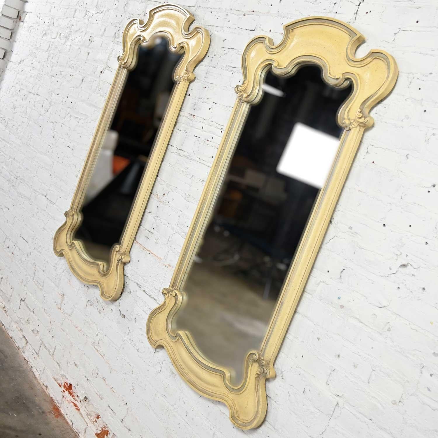 Prince Howard French Provincial Hollywood Regency Antique White Pair Mirrors 1