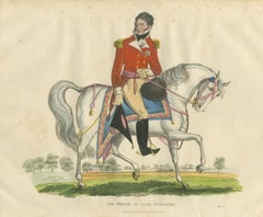 Le prince Léopold de Saxe-Cobourg, le chapeau à la main, sur un cheval gris, 1816