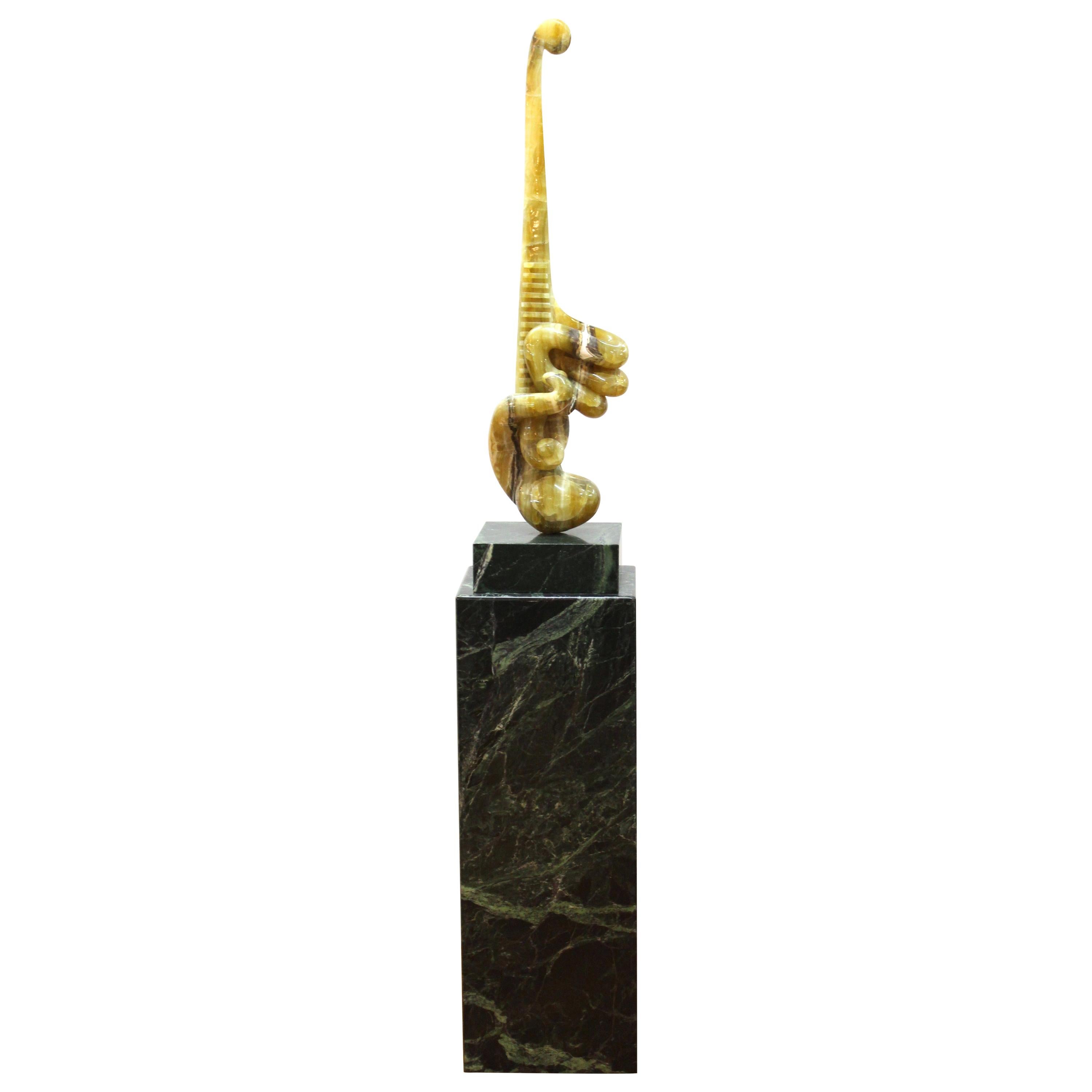 Prince Monyo Modern Abstract Carved Marble Sculpture on Marble Pedestal For Sale