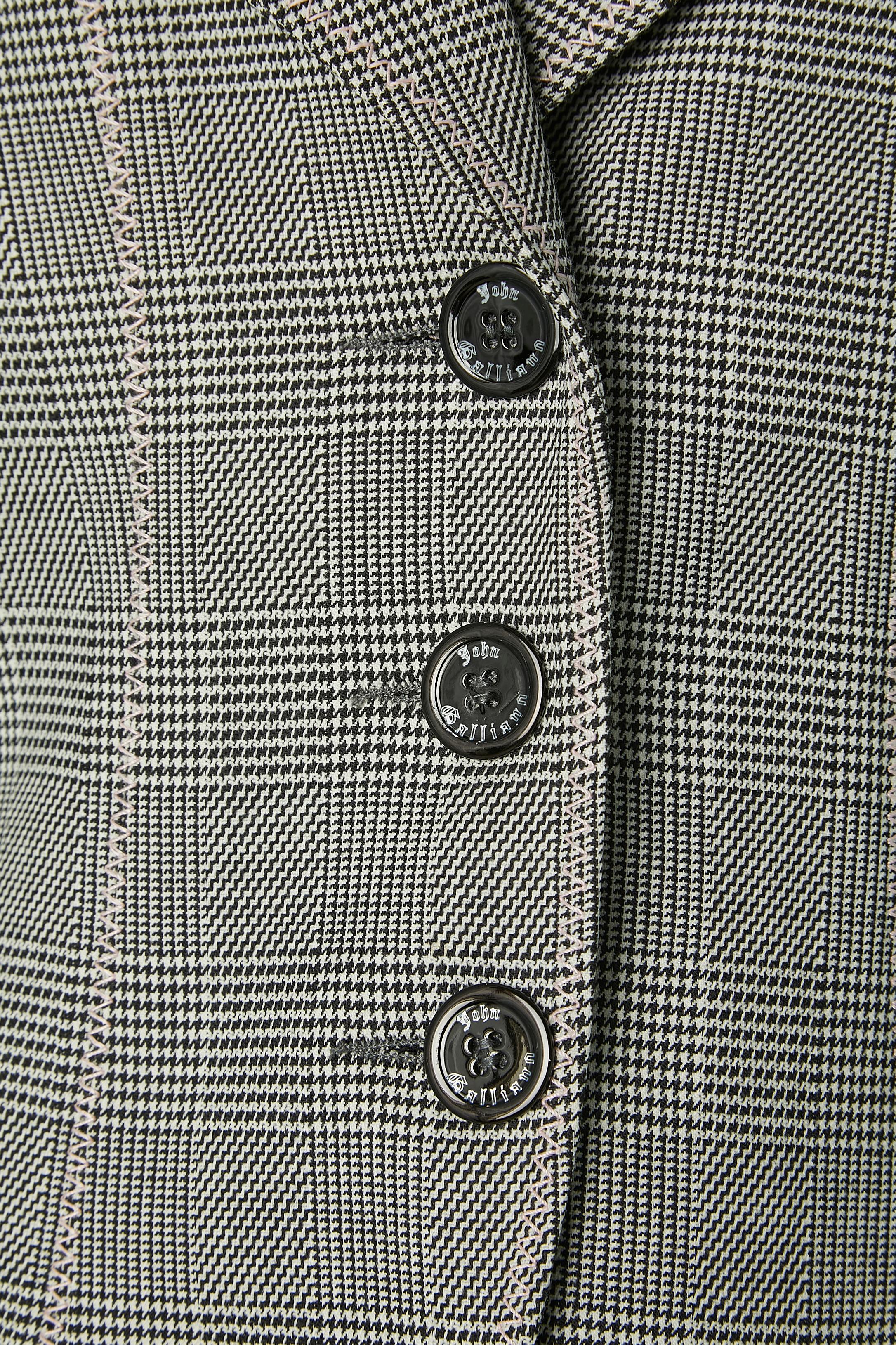 Gray Prince of Wales pattern trouser-suit John Galliano For Sale