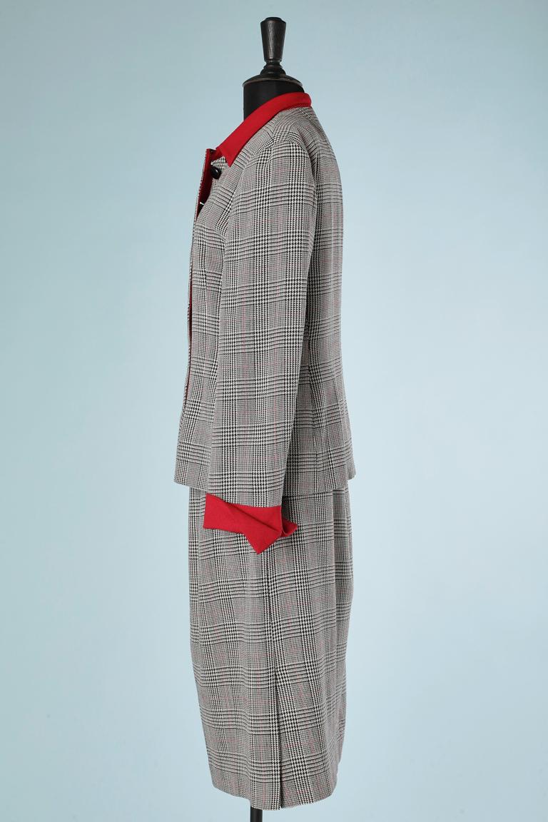 Prince of Wales skirt suit with red crêpe collar and cuffs Christian Dior  For Sale 1