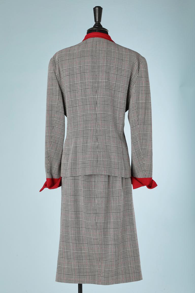 Prince of Wales skirt suit with red crêpe collar and cuffs Christian Dior  For Sale 2
