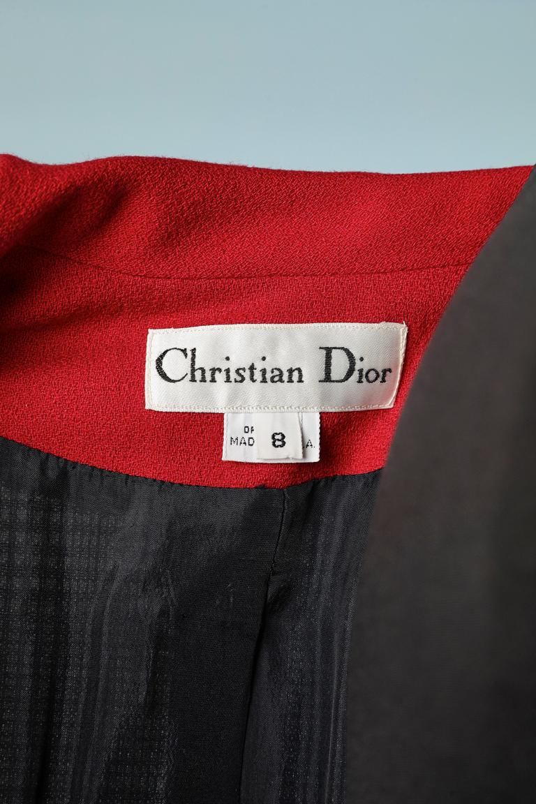 Costume jupe Prince de Galles avec col et poignets en crêpe rouge Christian Dior  en vente 2