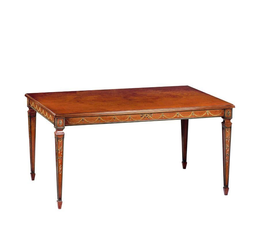 The delicate ornaments and fine inlays typical of the Prince-of-Wales style distinguish this one-of-a-kind beech table that is a minute reproduction of an original design dating circa 1800-1820. Deftly turned and painted by the expert hands of