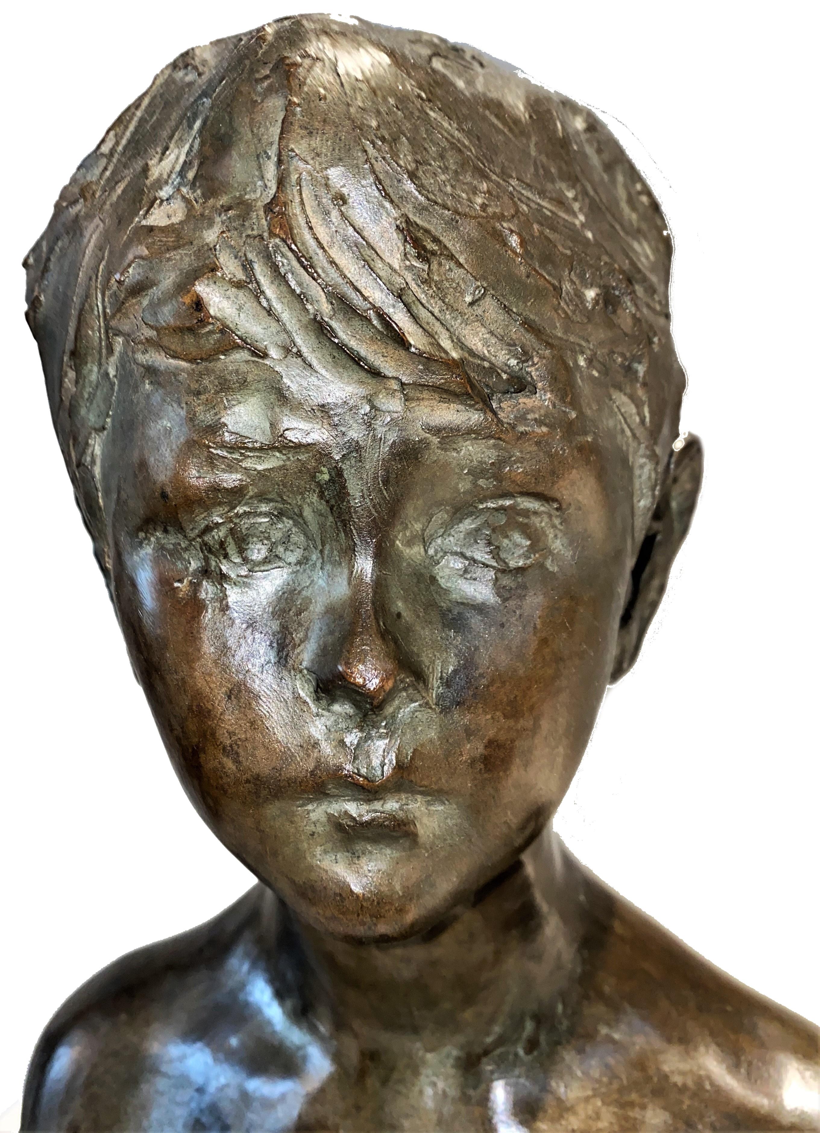 Prinz Paolo Troubetzkoy, Büste eines Jungen, impressionistische Bronzeskulptur, 1915 (Expressionismus) im Angebot