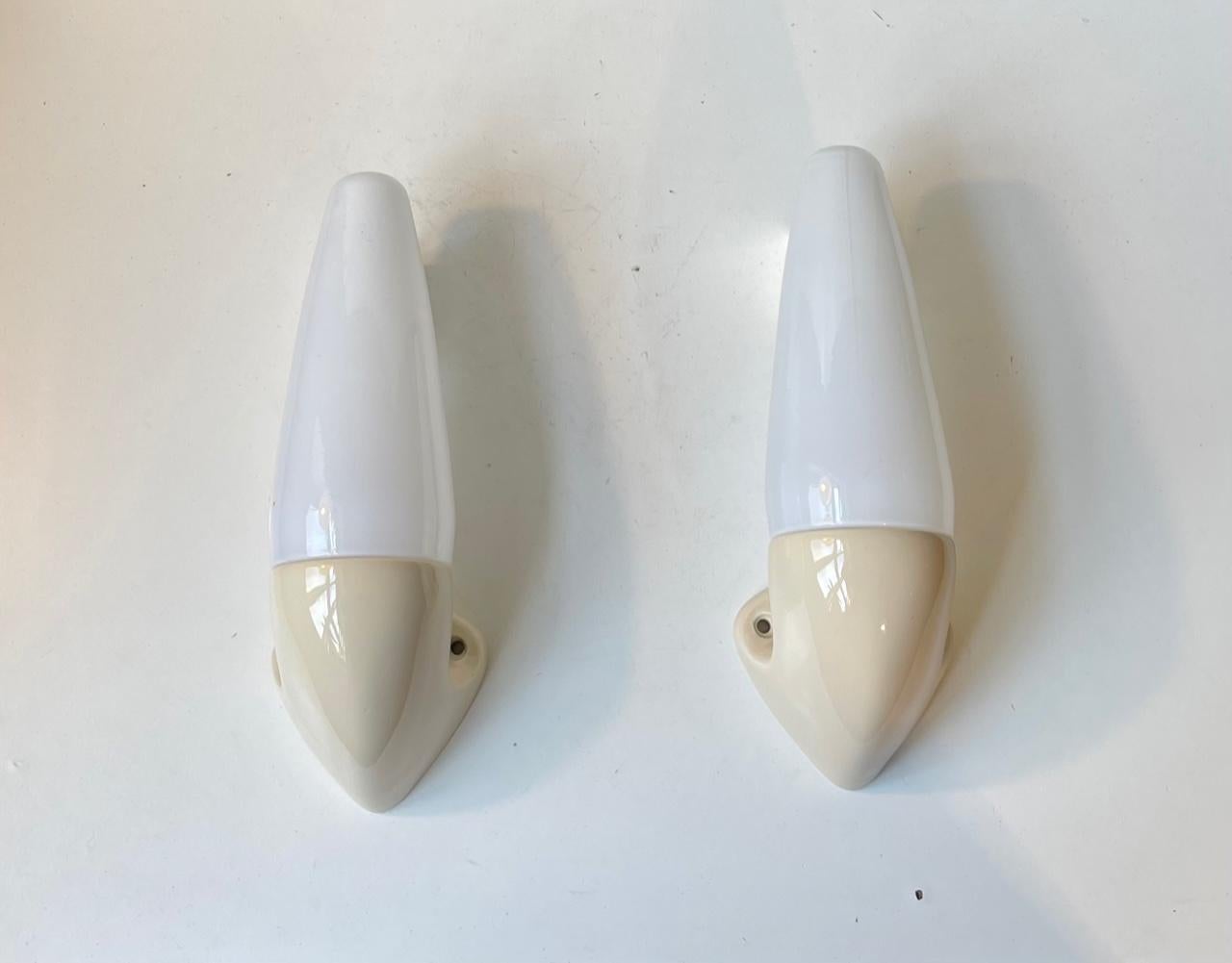 Mid-Century Modern Prince Sigvard Bernadotte Bathroom Porcelain Wall Sconces for Ifö Sweden, 1960s