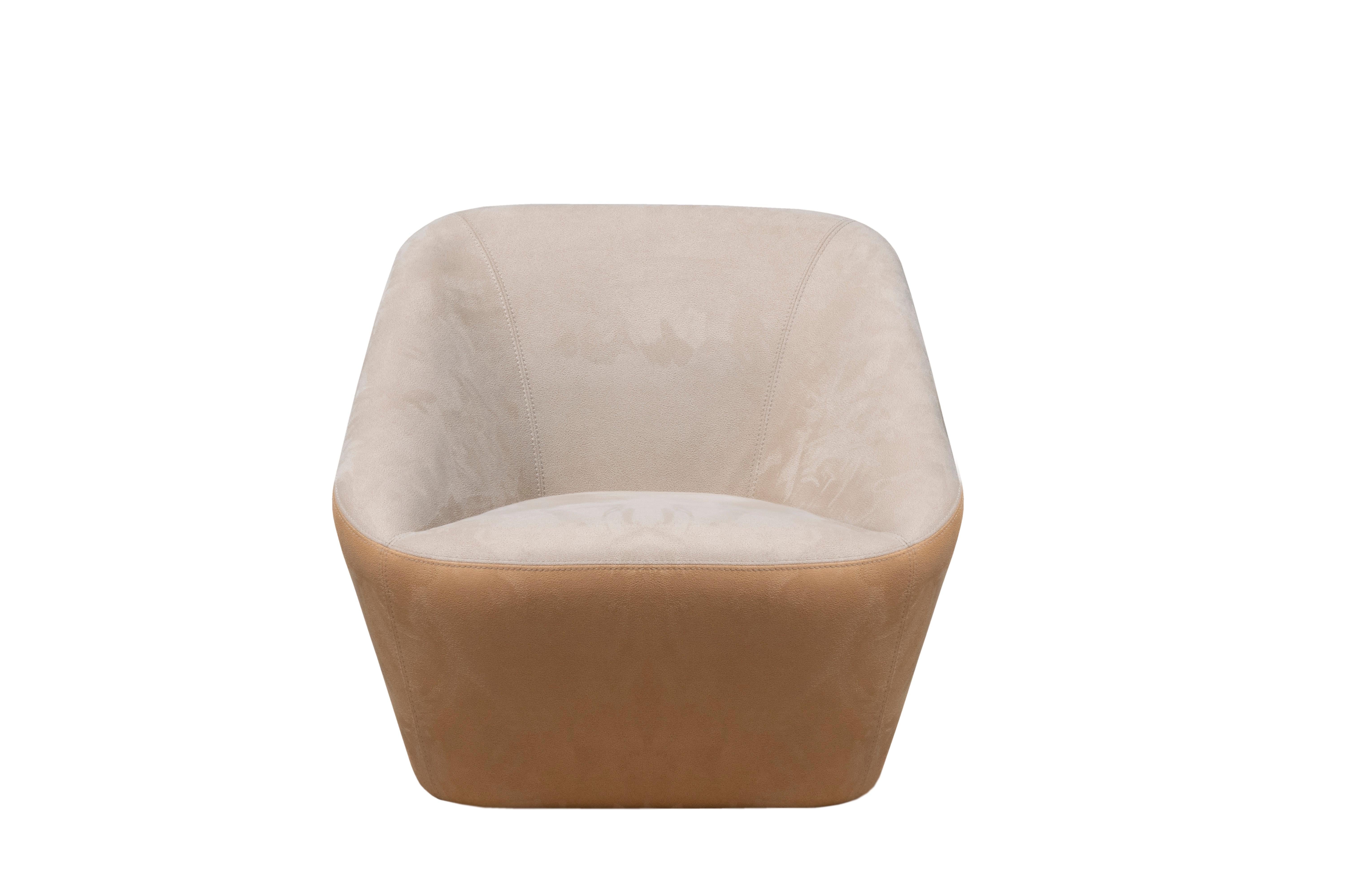 Modern Prince Spencer Armchair with Two-Tone (Beige-Orange) Fabric Upholstery For Sale