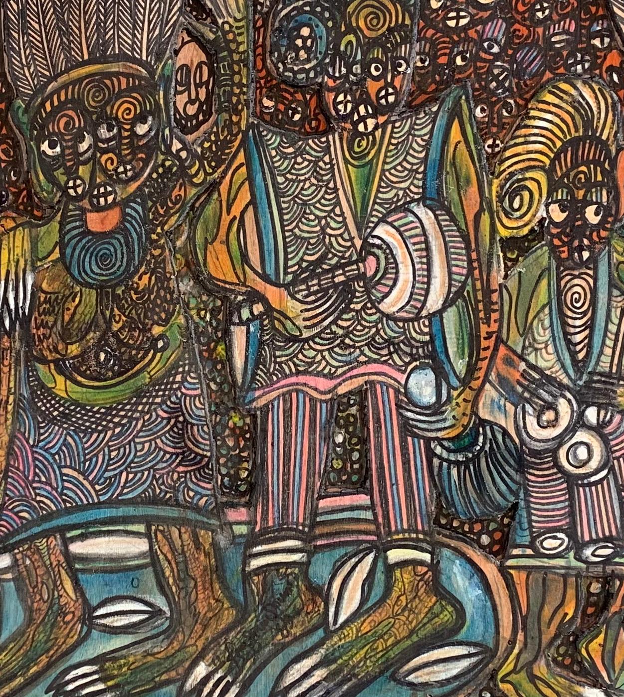 Joy of Twins Mother est une peinture originale de feu Prince Twins Seven-Seven.

À propos de l'artiste
Les jumeaux Seven-Seven sont nés en 1944 à Ogidi Ikumu, au Nigeria, sous le nom de Taiwo Olaniyi Oyewale Aitoyeje. L'un des artistes les plus