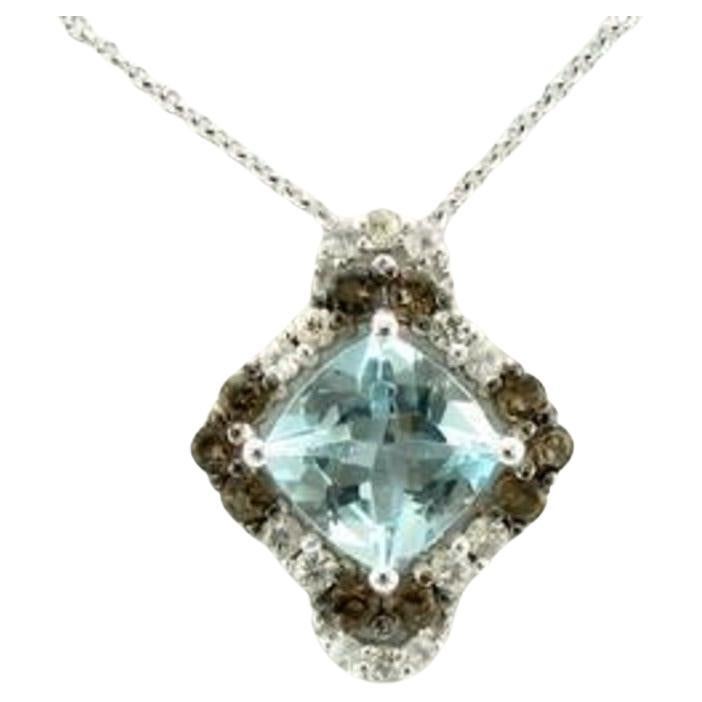 Princess Alexandra Pendant Featuring Sea Blue Aquamarine, Chocolate Quartz