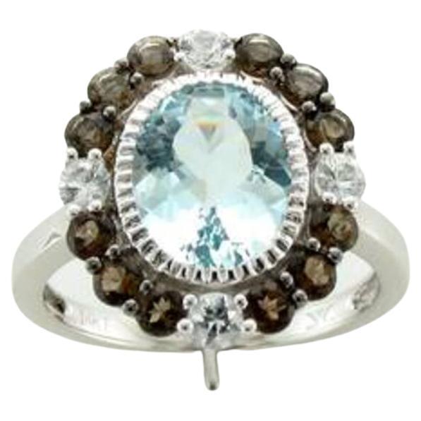 Anello Princess Alexandra con acquamarina blu mare e zaffiro bianco