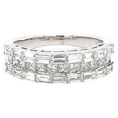 Princess and Baguette Cut Diamond 3 Row Ring in White Gold
