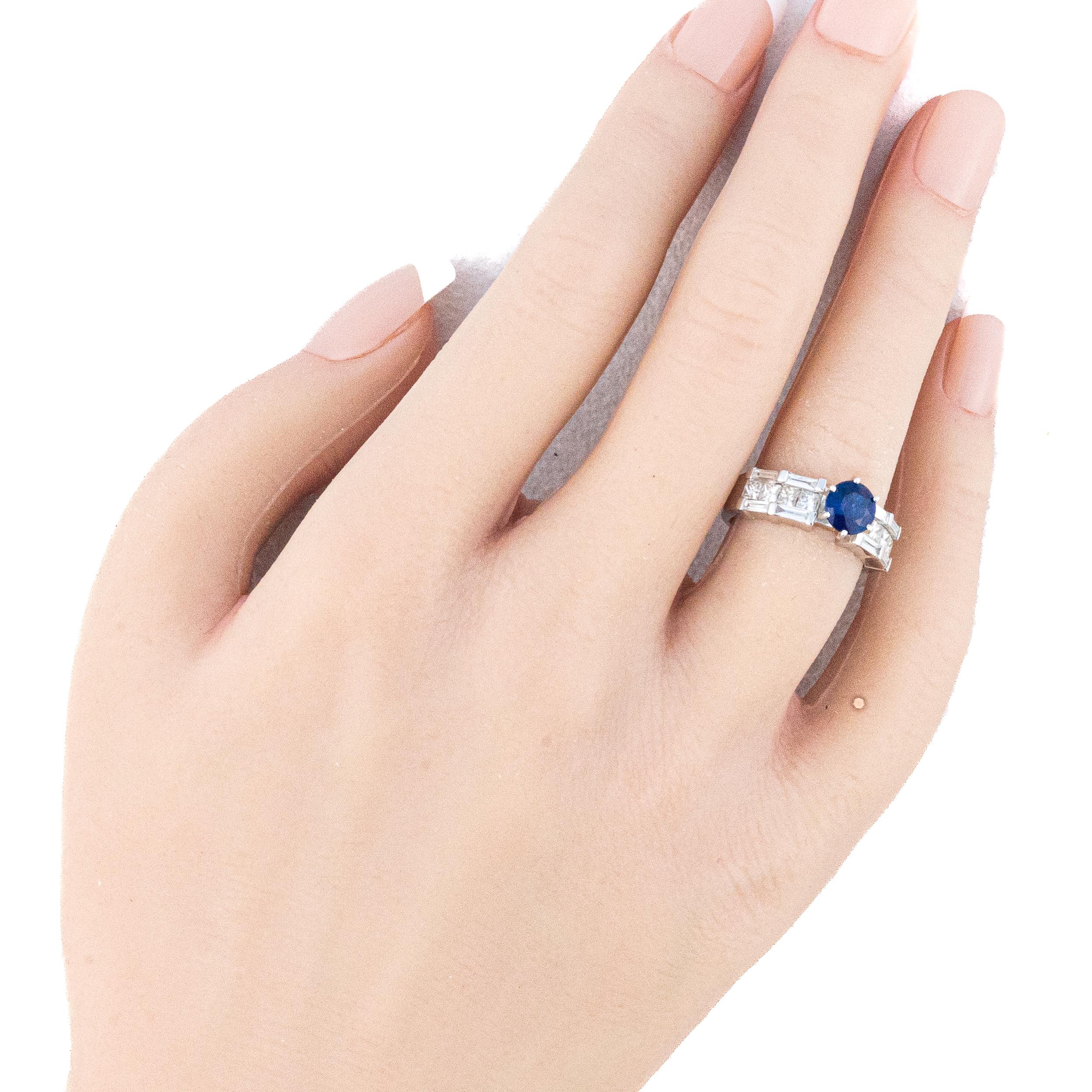 Bague à diamant et saphir de taille princesse et baguette Excellent état - En vente à New York, NY