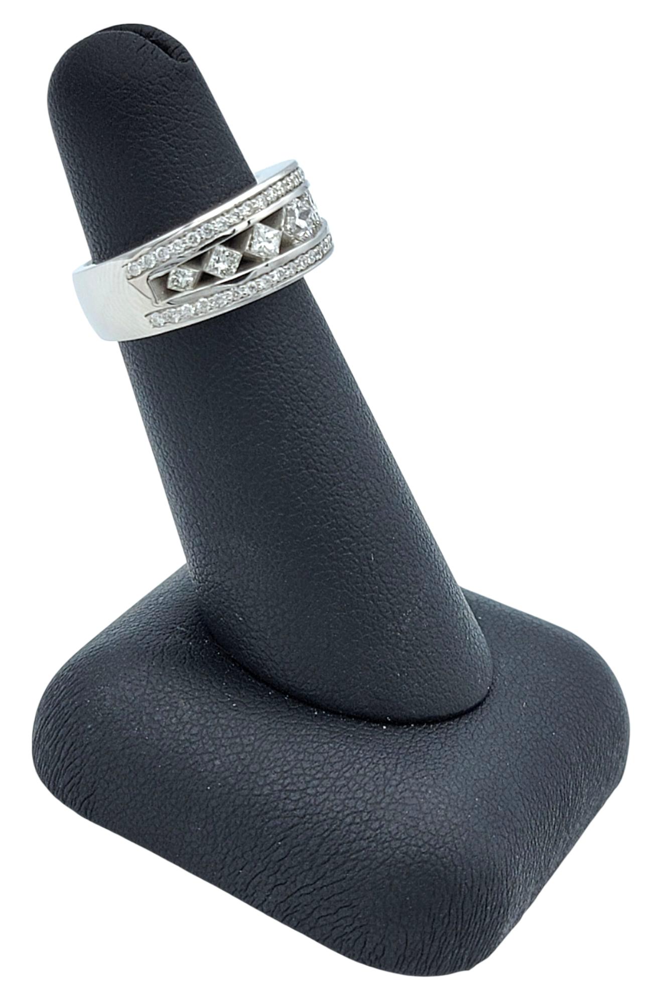 Princess and Round Cut Diamond Cutout Band Ring in Polished 14 Karat White Gold For Sale 4