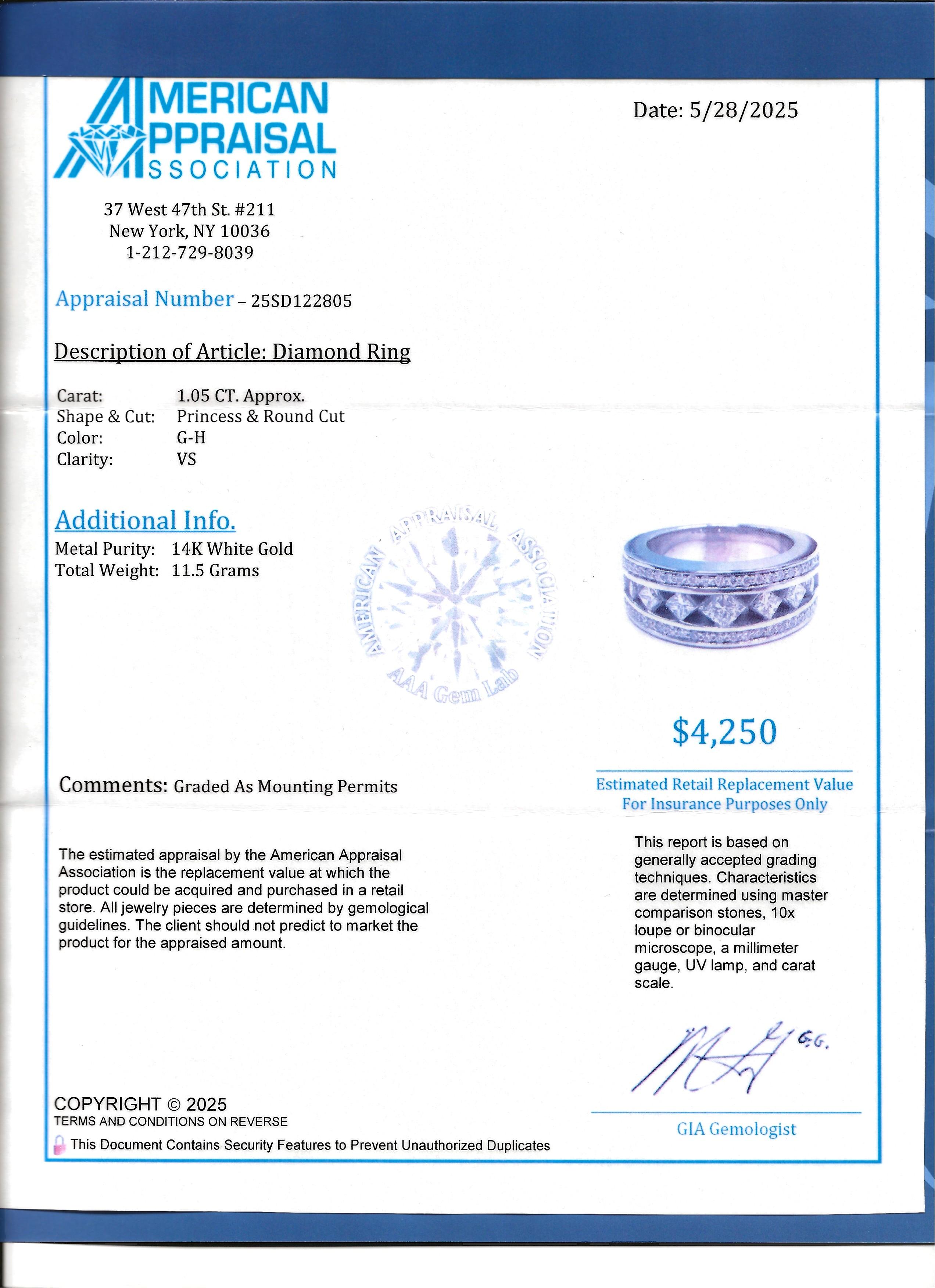 Princess and Round Cut Diamond Cutout Band Ring in Polished 14 Karat White Gold For Sale 5