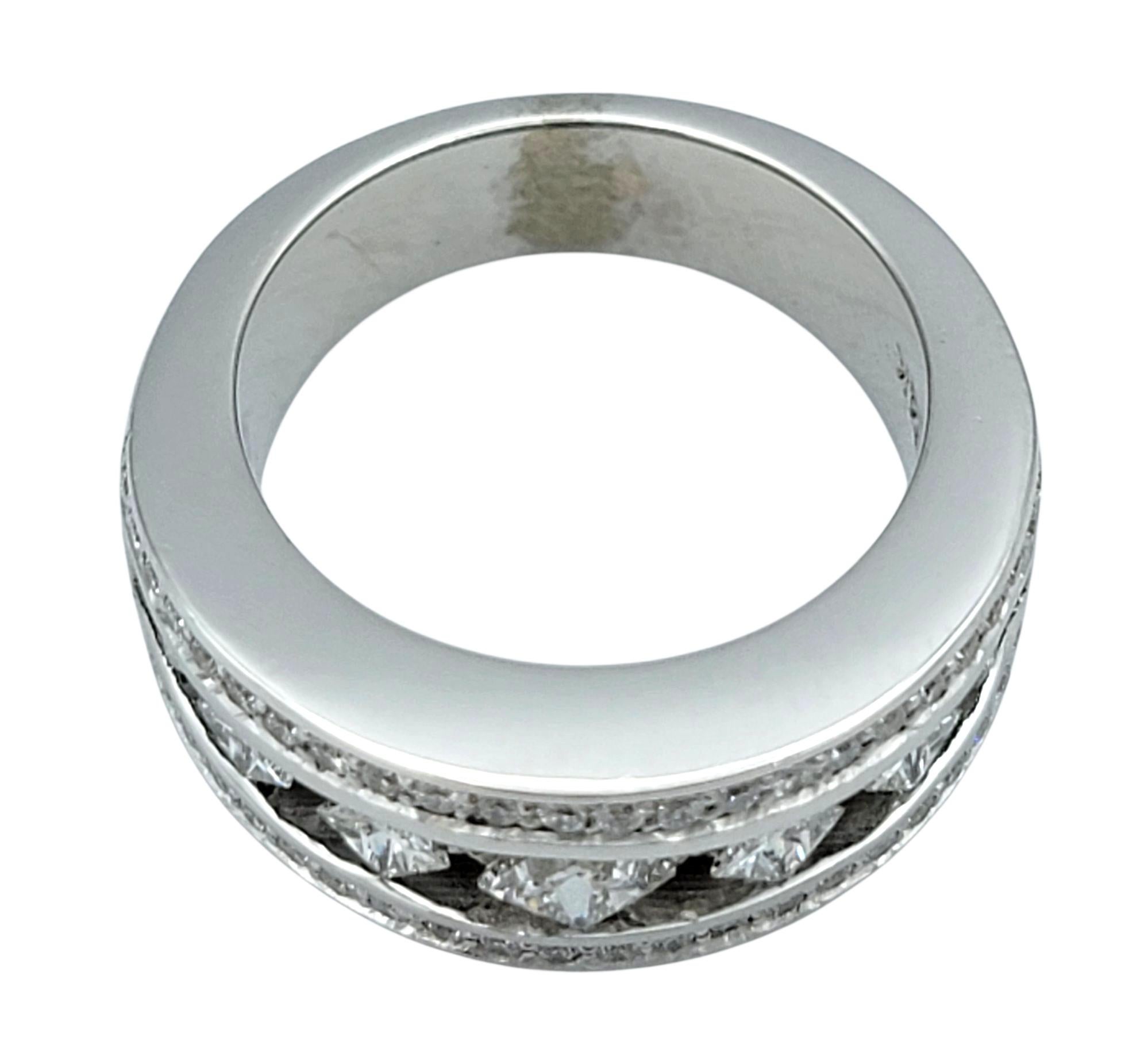 Women's Princess and Round Cut Diamond Cutout Band Ring in Polished 14 Karat White Gold For Sale