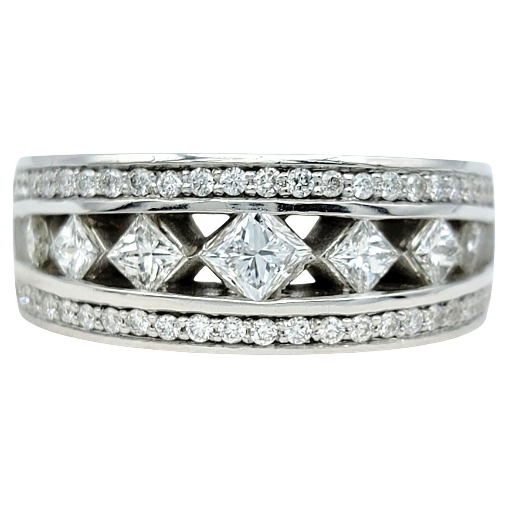Princess and Round Cut Diamond Cutout Band Ring in Polished 14 Karat White Gold