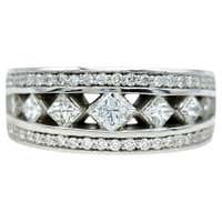 Pavé Diamond 8-Point Star Motif Band Ring in Polished 14 Karat White ...