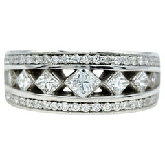 Princess and Round Cut Diamond Cutout Band Ring in Polished 14 Karat White Gold