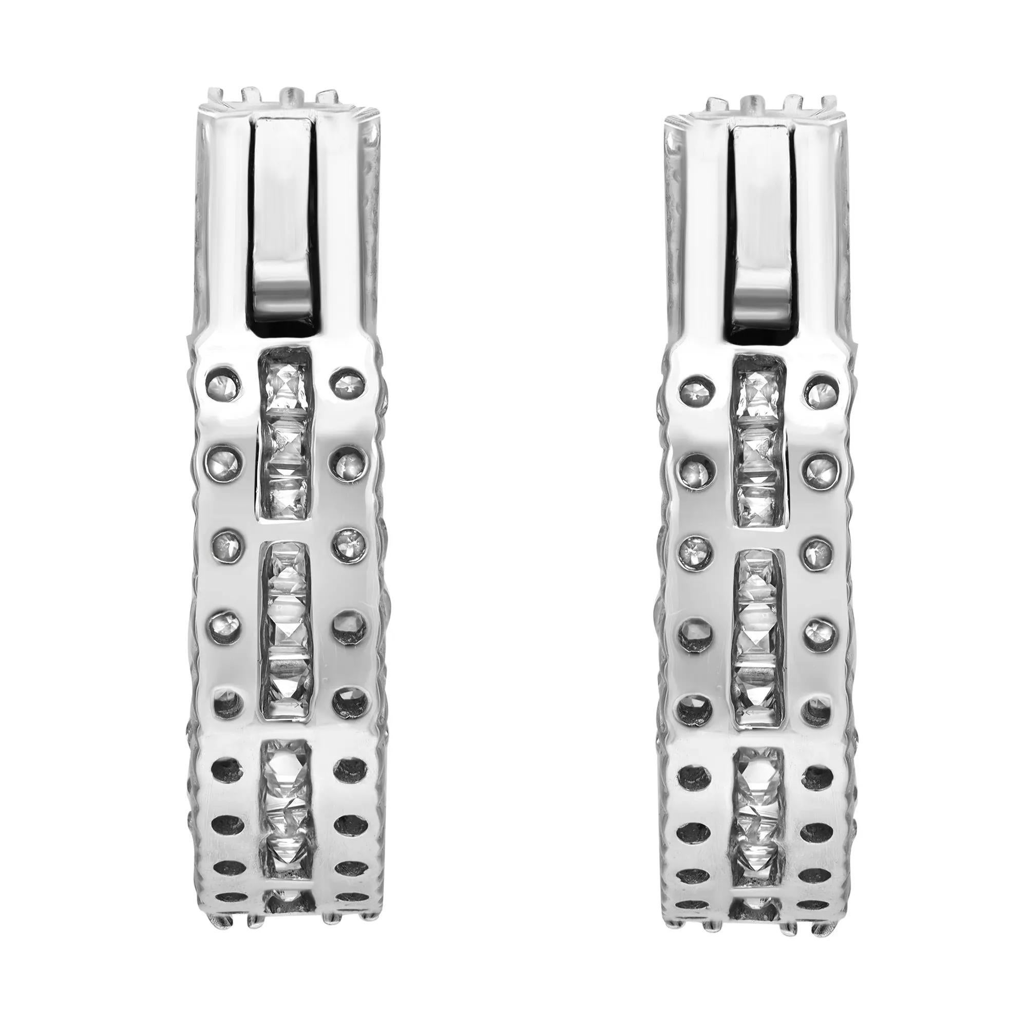 Modern Princess And Round Cut Inside Out Diamond Hoop Earrings 14K White Gold 5.32Cttw For Sale