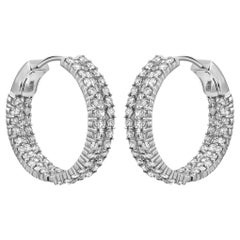 Princess And Round Cut Inside Out Diamond Hoop Earrings 14K White Gold 5.32Cttw