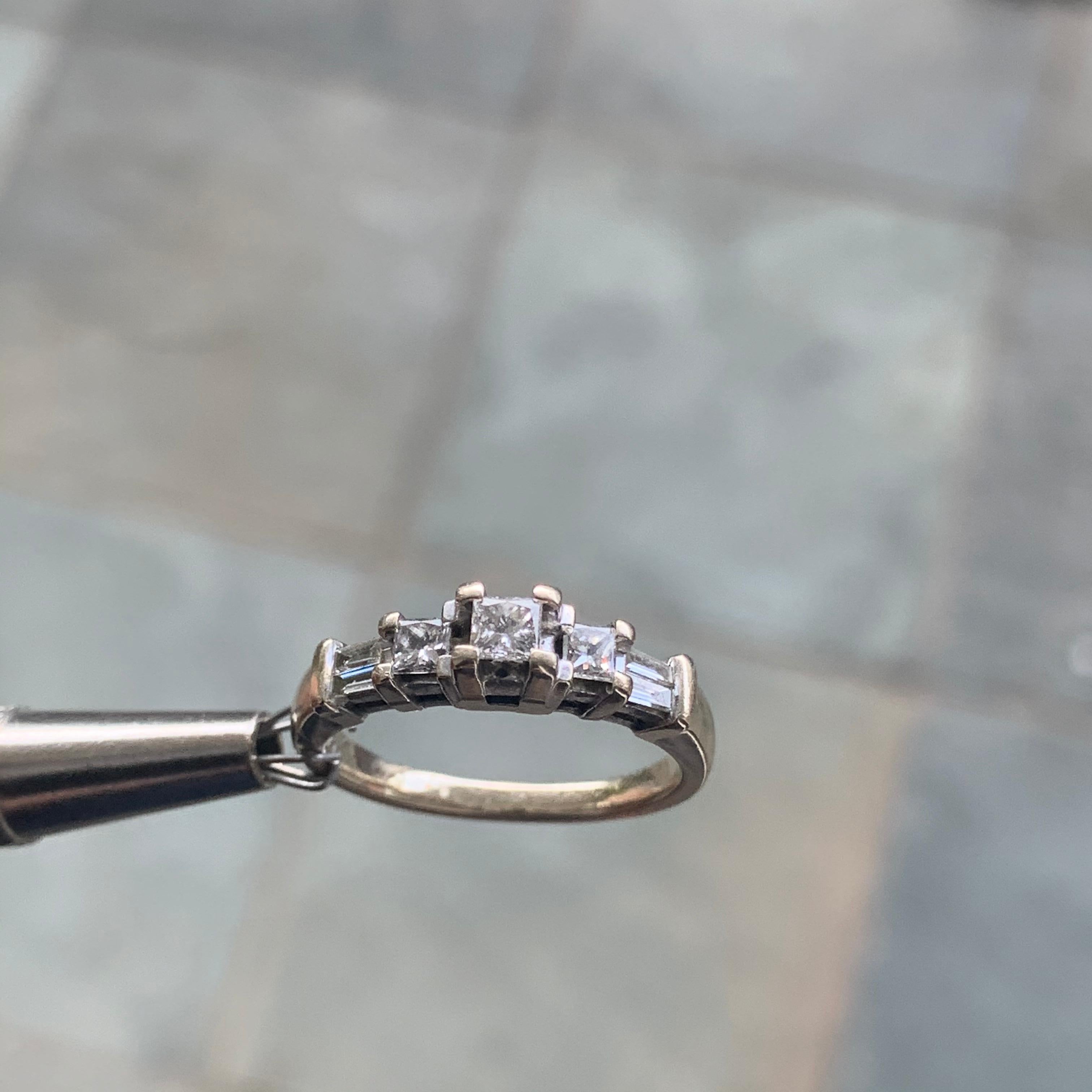 Modern Princess and Tapered Baguette Band 14 Karat White Gold For Sale