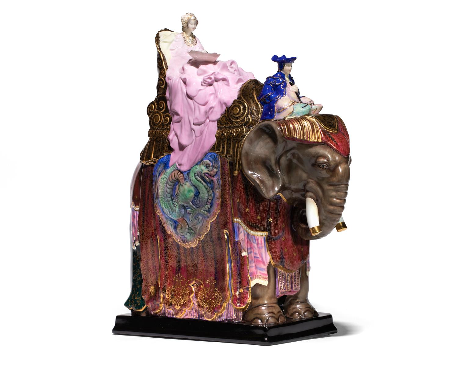 Princess Badoura was the most prestigious and expensive figure ever made by Royal Doulton. It was made to order for wealthy clients for nearly 50 years and a special color version was devised for Harrods of London. In addition, it has 22 carat gold